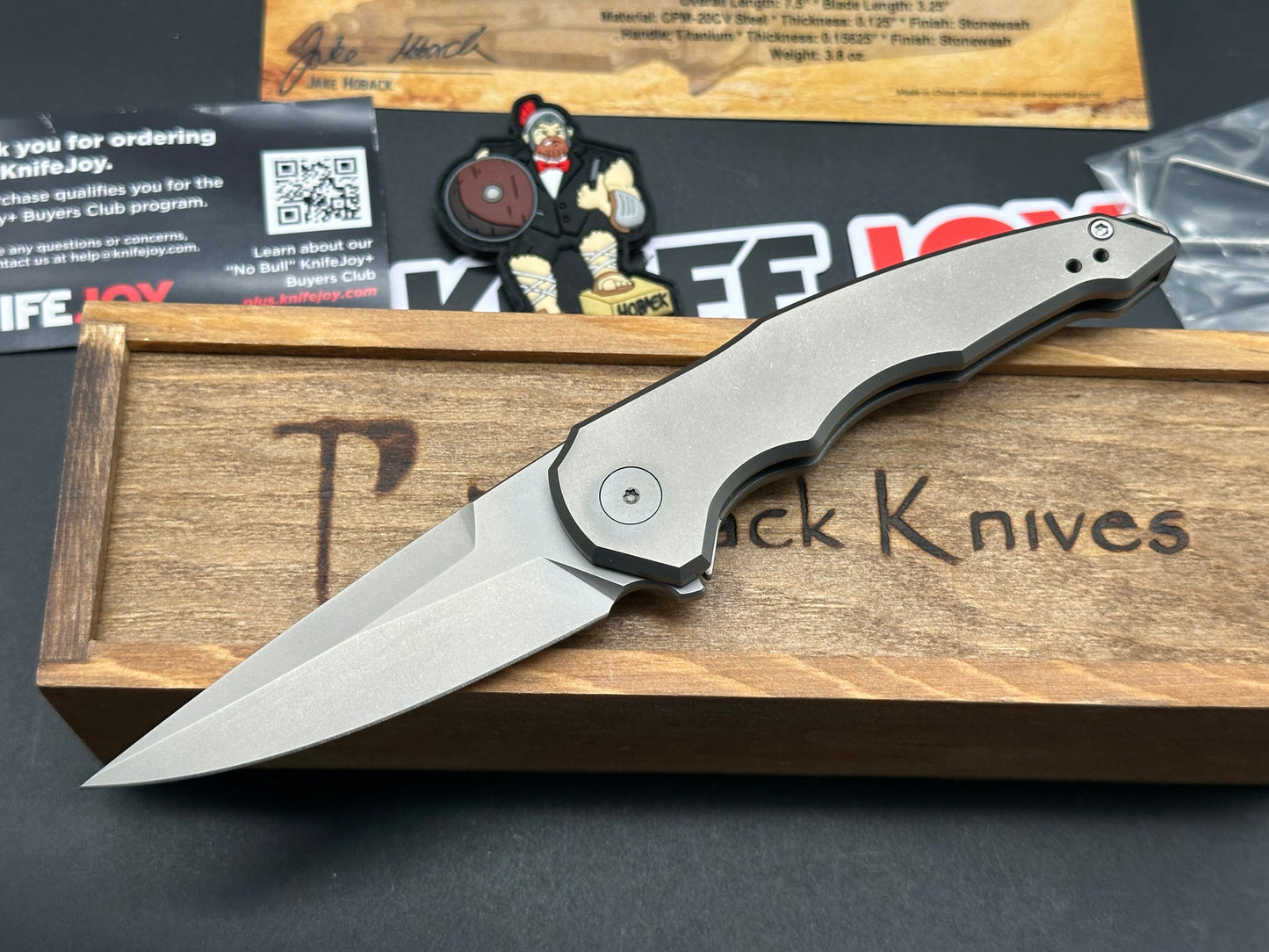 Jake Hoback Knives OneSam Frame Lock Knife Stonewash Titanium(3.25" Stonewash)