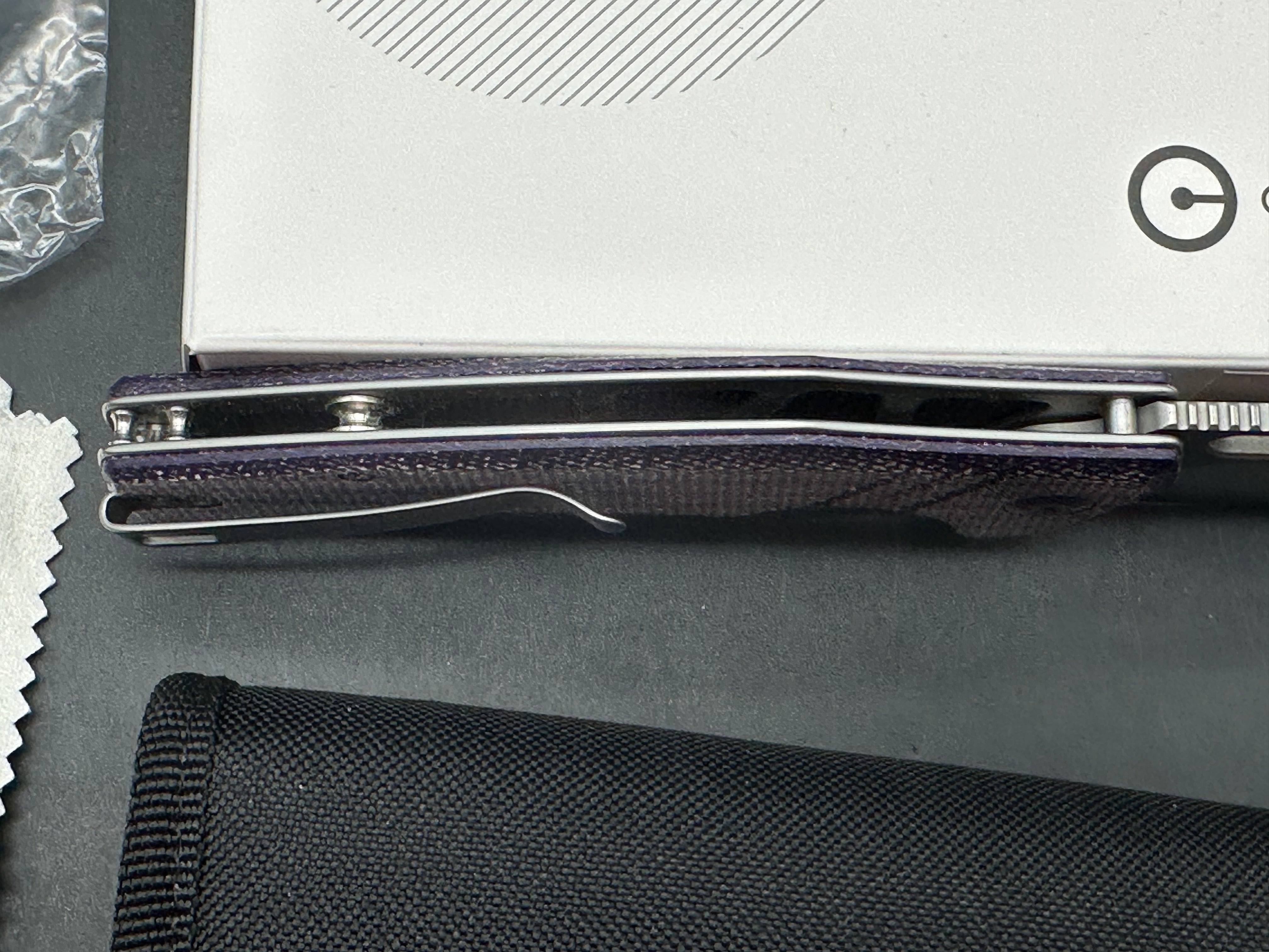 CIVIVI BULLTUSK FOLDING KNIFE PURPLE CANVAS MICARTA HANDLE 14C28N CLIP POINT PLAIN EDGE SATIN FINISH