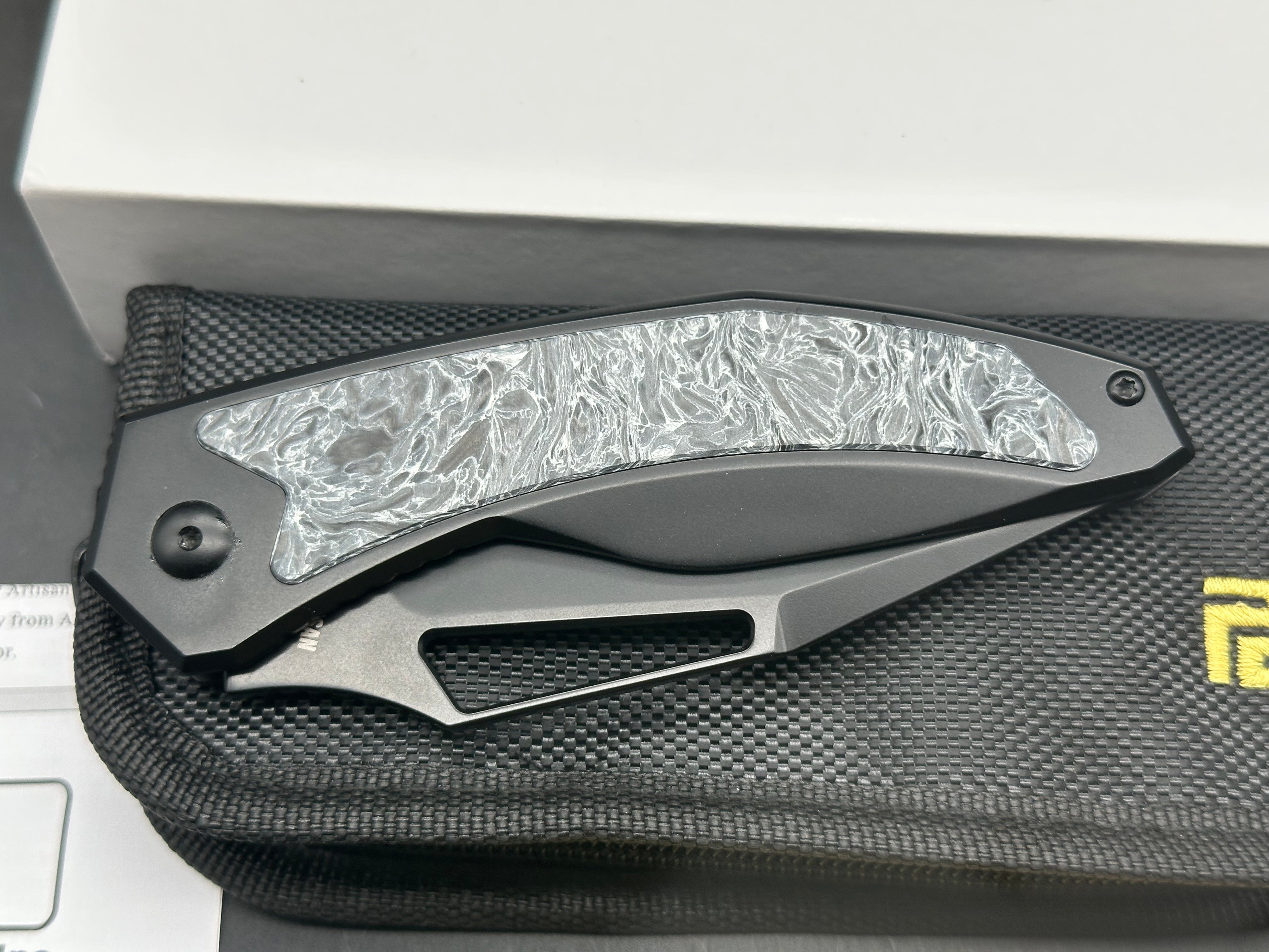 ARTISAN CUTLERY FRAGARACH FOLDING KNIFE DARK MATTER POLAR HANDLE S90V DROP POINT PLAIN BLACK PVD FINISH
