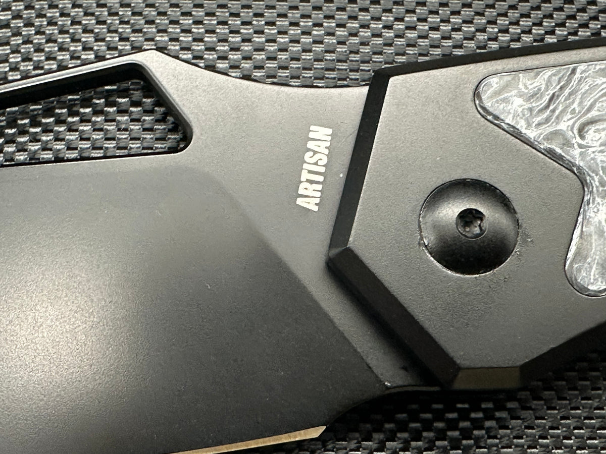 ARTISAN CUTLERY FRAGARACH FOLDING KNIFE DARK MATTER POLAR HANDLE S90V DROP POINT PLAIN BLACK PVD FINISH