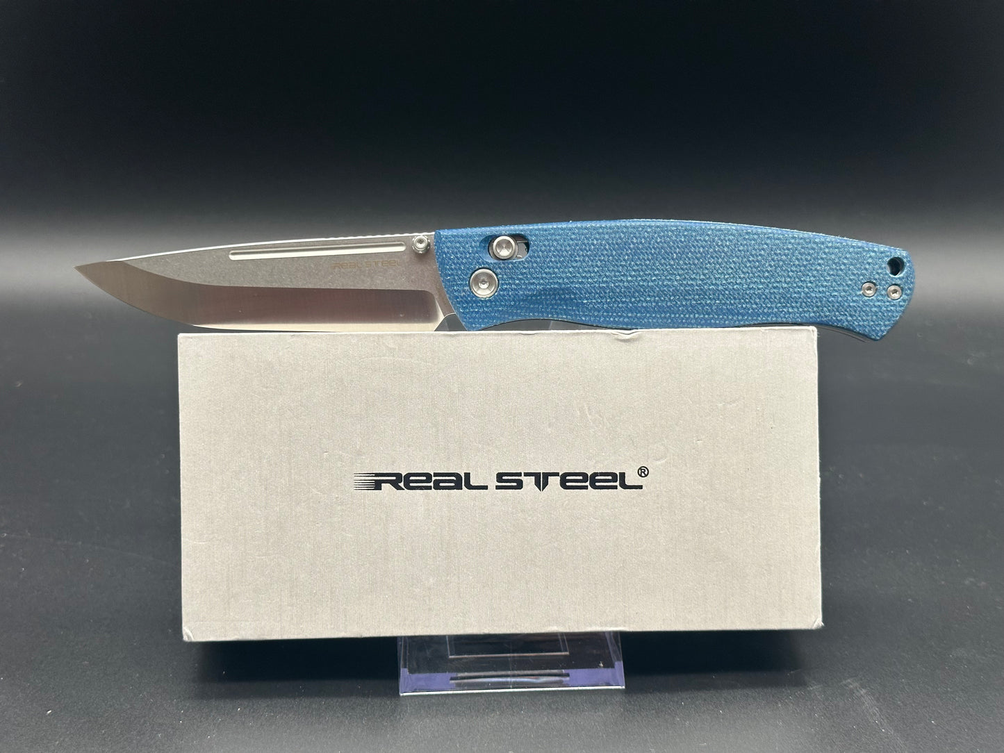 Real Steel Pathfinder blue denim micarta scales w/14C28N blade