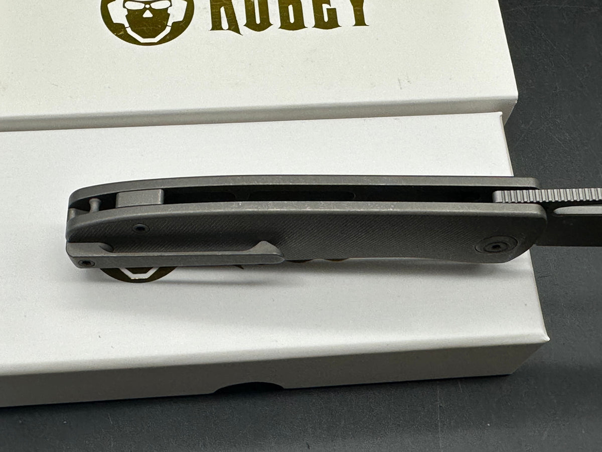 Kubey Supercell Folding Knife Darkblast Titanium Handle 14C28N Plain Edge Darkblast 7.99 inches overall