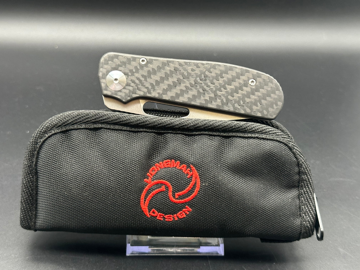 Liong Mah Designs Field Duty EDC 3.25" Elmax Drop Point Blade, Monoblock Carbon Fiber and Titanium Handles