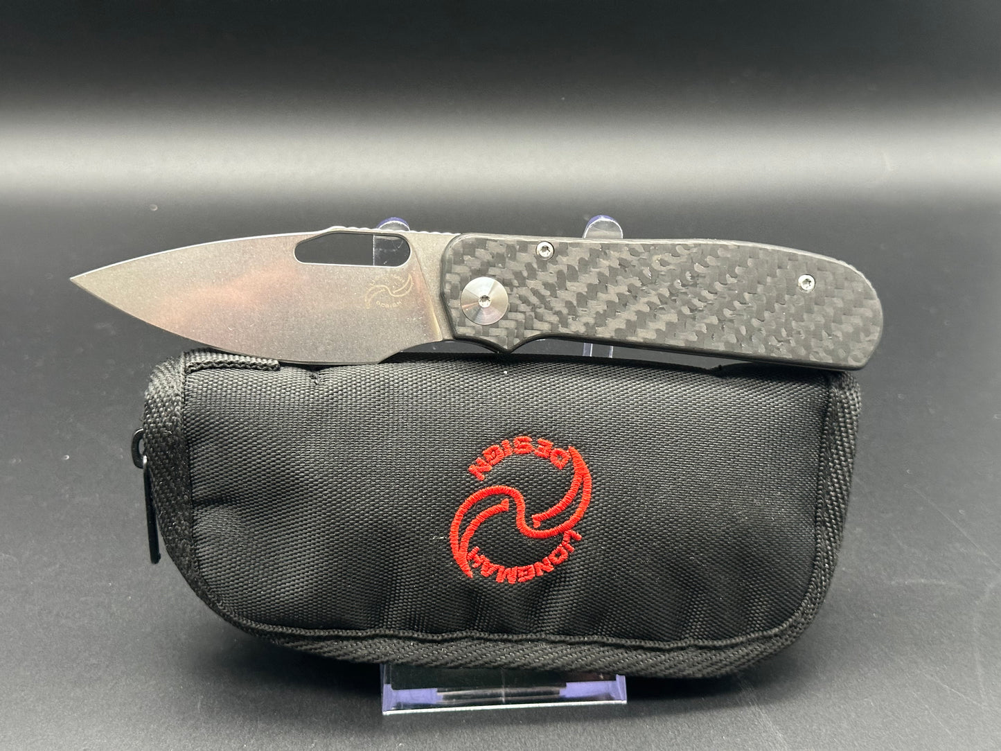 Liong Mah Designs Field Duty EDC 3.25" Elmax Drop Point Blade, Monoblock Carbon Fiber and Titanium Handles