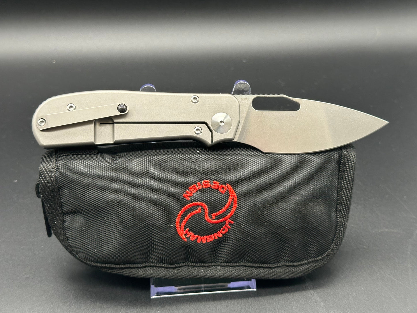 Liong Mah Designs Field Duty EDC 3.25" Elmax Drop Point Blade, Monoblock Carbon Fiber and Titanium Handles