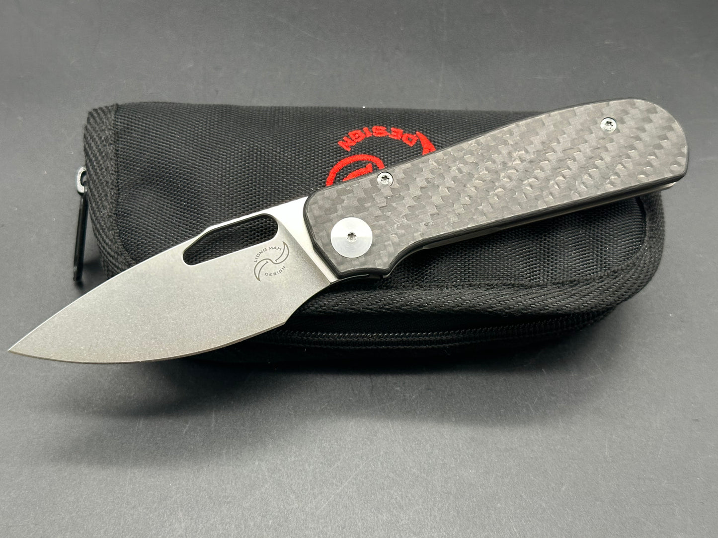 Liong Mah Designs Field Duty EDC 3.25" Elmax Drop Point Blade, Monoblock Carbon Fiber and Titanium Handles