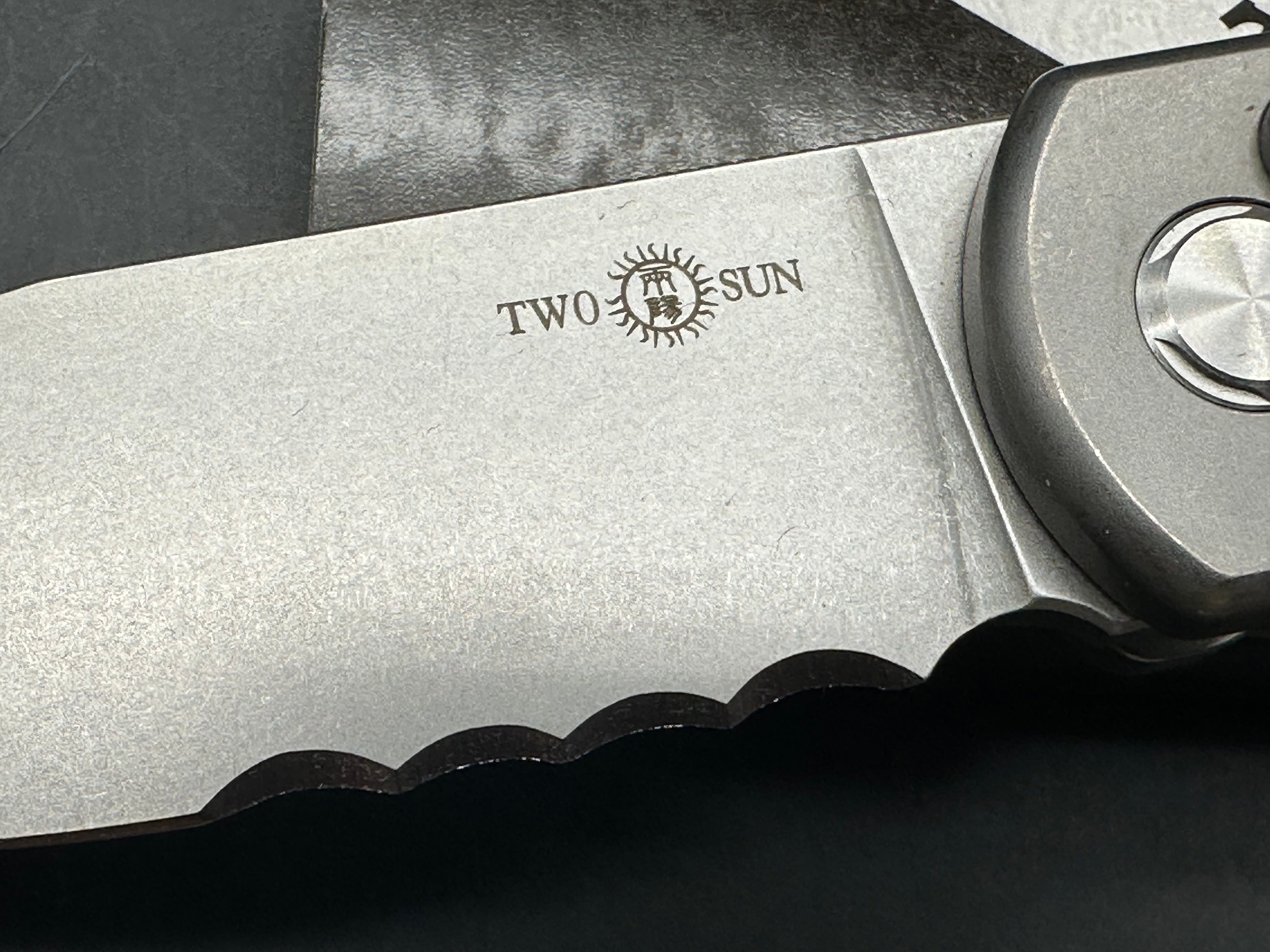 TwoSun Button Lock Pocket Knife Titanium Handle D2 Partially Serrated Edge TS358-SER (8.27 inches overall)