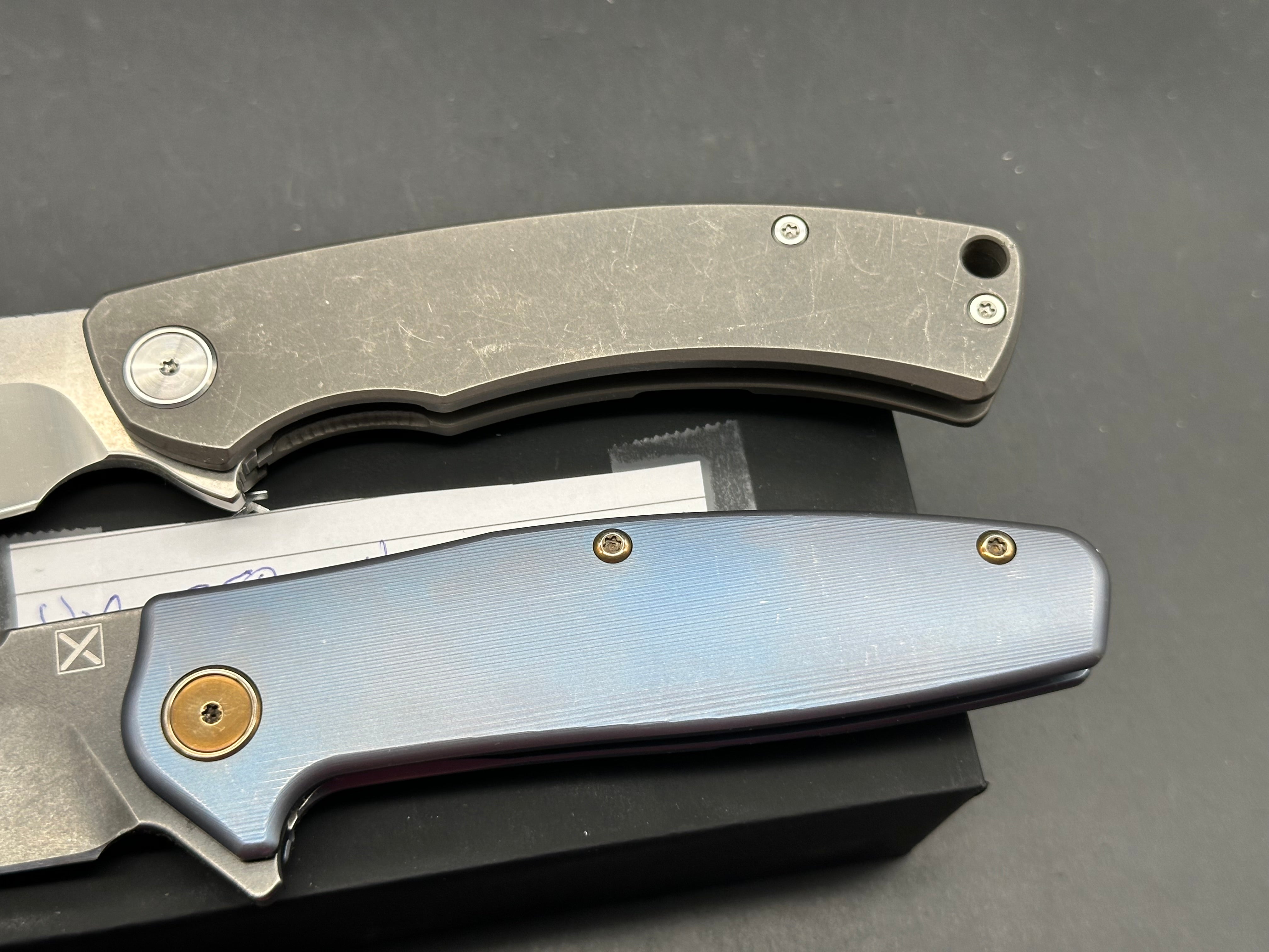 2 knife deal YX 750 titanium handle, VG10 blade and YX 650 titanium handle, D2 blade