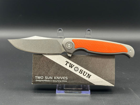 TwoSun TS273 titanium/ orange G10 handle w/14C28N blade