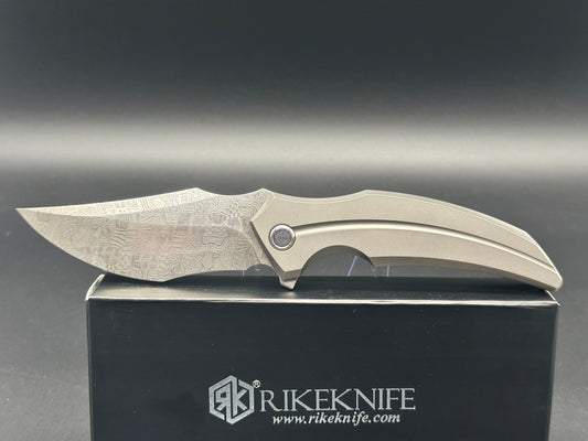 RIKE KNIFE S05 DAMASCUS BLADE TITANIUM HANDLE FLIPPER POCKET KNIFE MOKUTI CLIP AND PIVOT