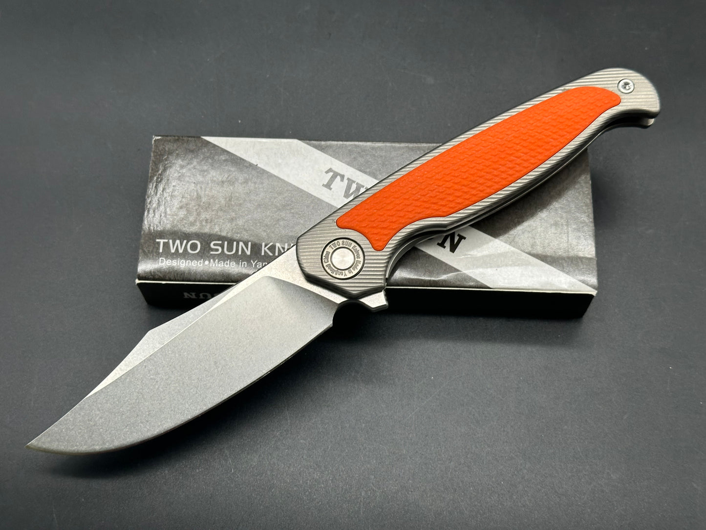 TwoSun TS273 titanium/ orange G10 handle w/14C28N blade