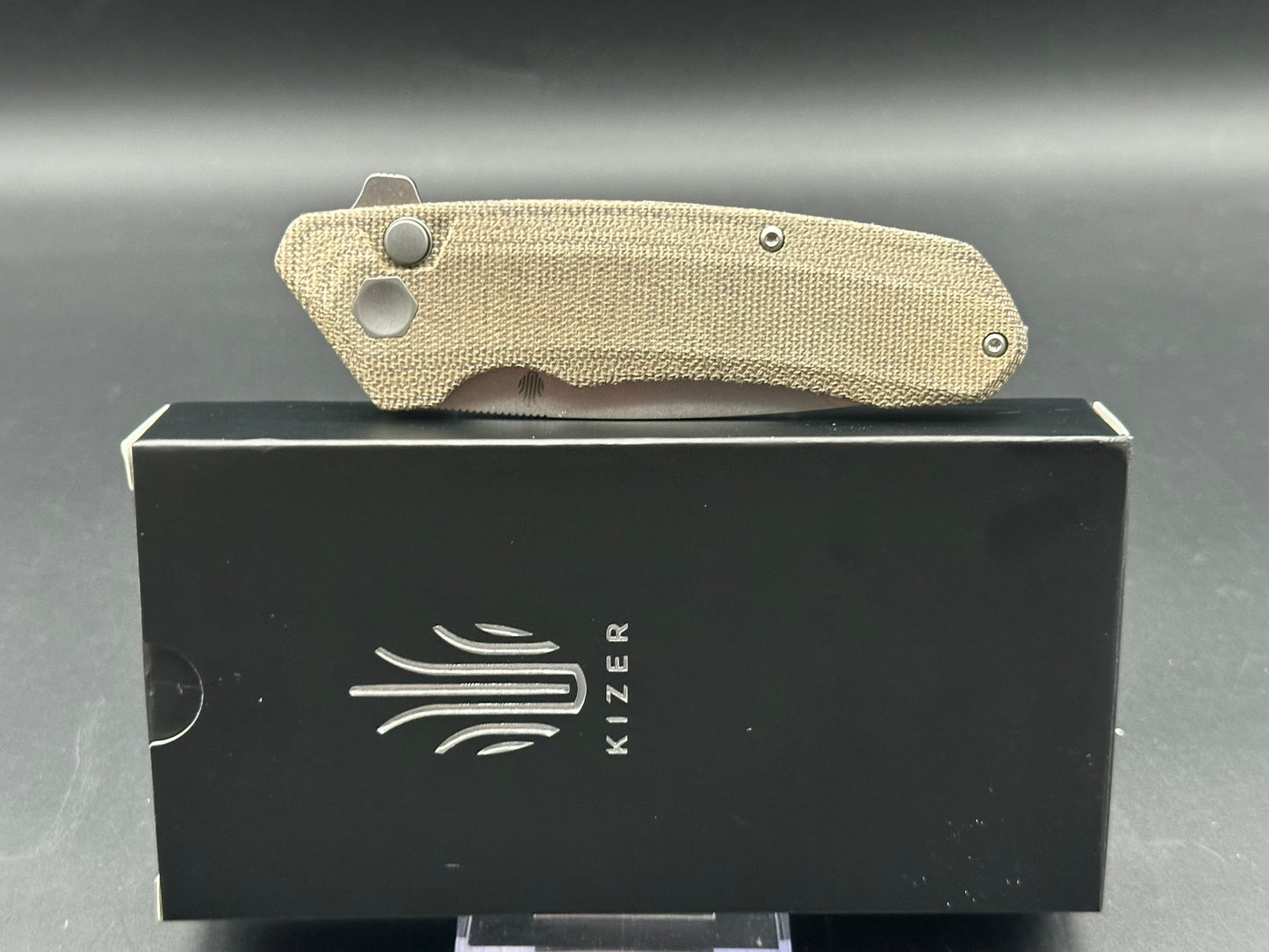 Kizer Mad Tanto Button Lock Knife Green Micarta Handle