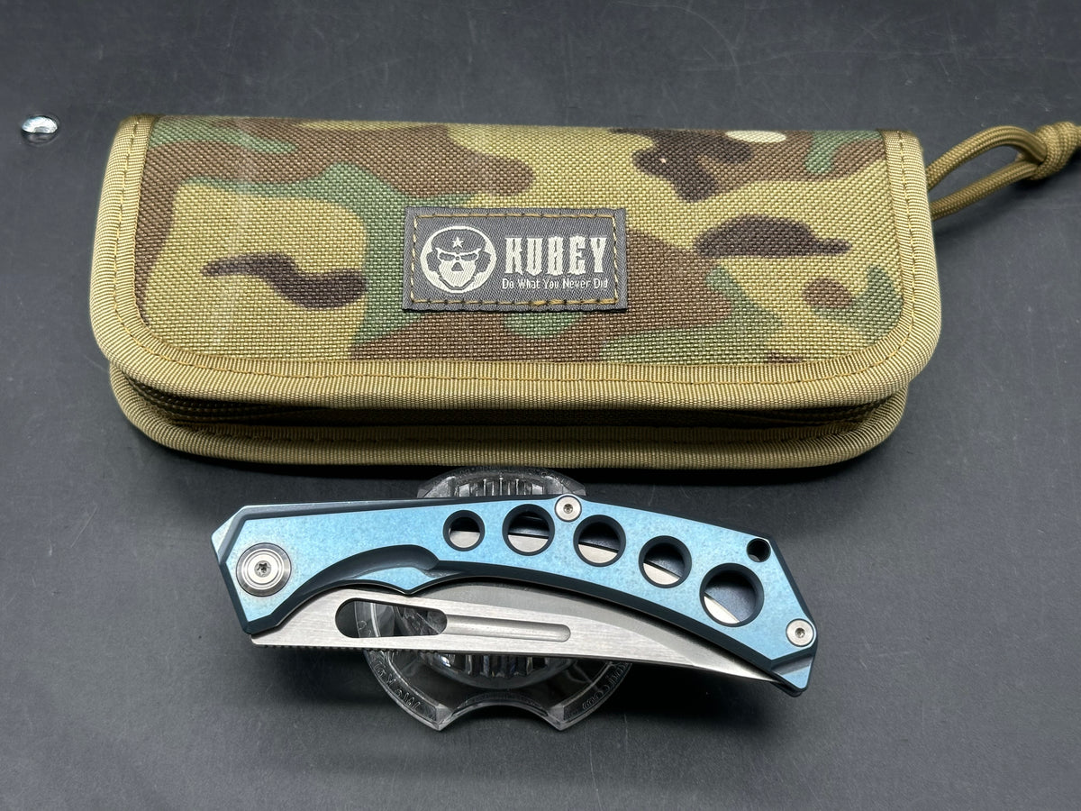 KUBEY Ishtar KU170 3.54” AUS10 Blade Slim Titanium Handle Milled Clip