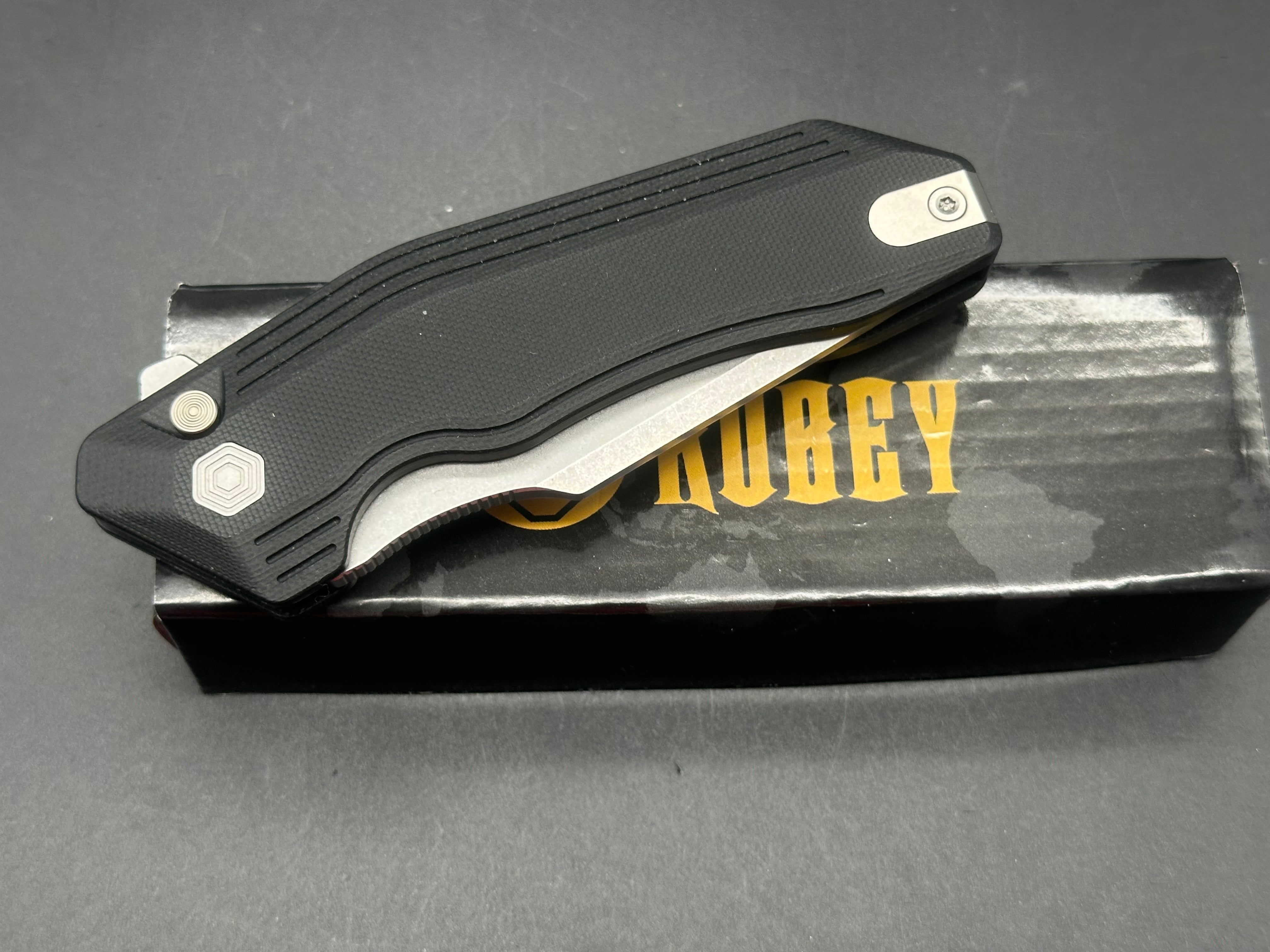 Kubey Yokai Folding Knife Black G-10 Handle 3.23'' Stonewashed 14C28N Blade