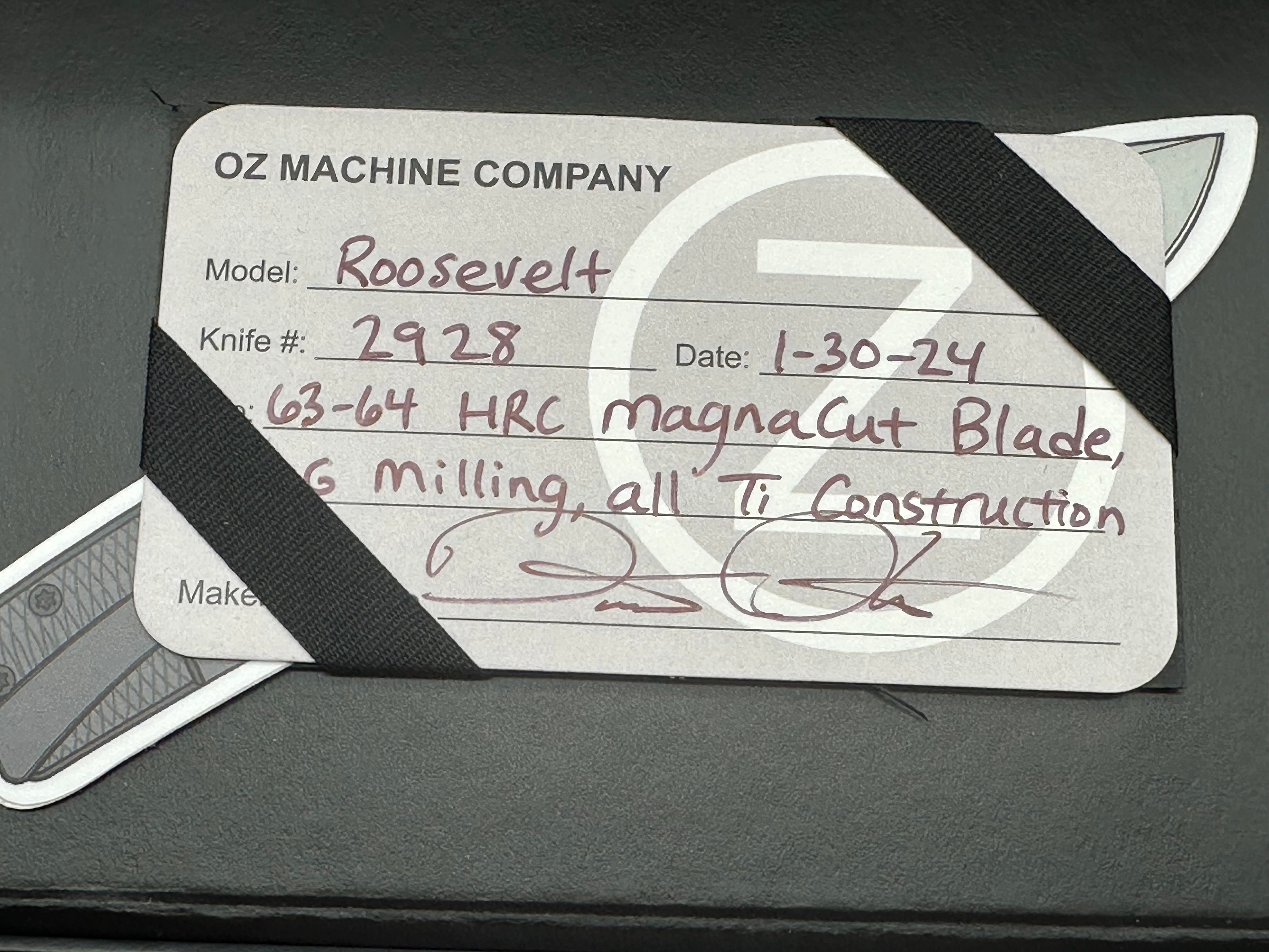 OZ Machine Company Roosevelt - #2928 Stonewashed Magnacut Blade, All Ti Construction