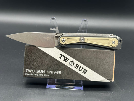 TWOSUN TS371 WONG DESIGN FRONT FLIPPER POCKET KNIFE TITANIUM HANDLE D2 BLADE