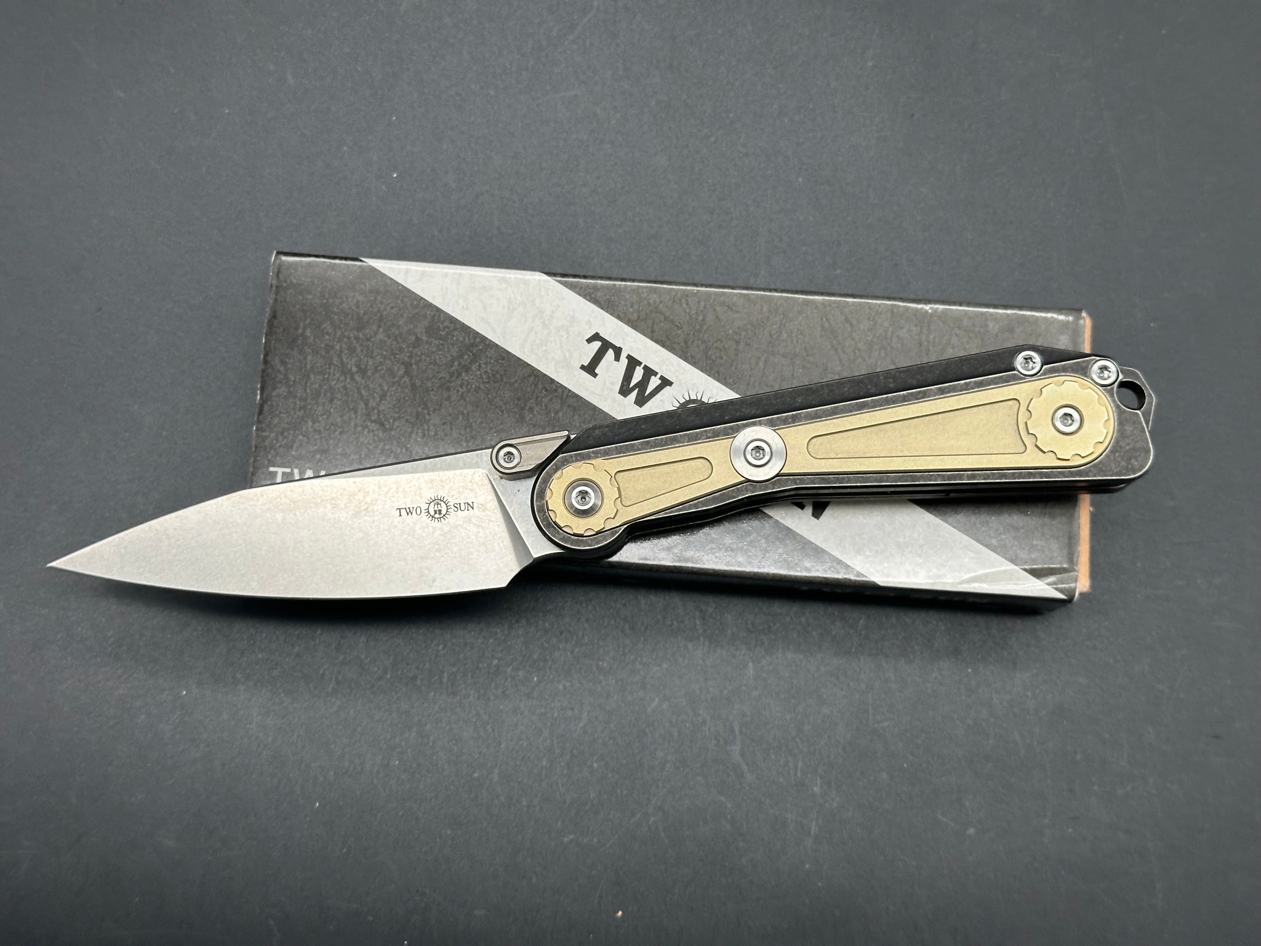 TWOSUN TS371 WONG DESIGN FRONT FLIPPER POCKET KNIFE TITANIUM HANDLE D2 BLADE