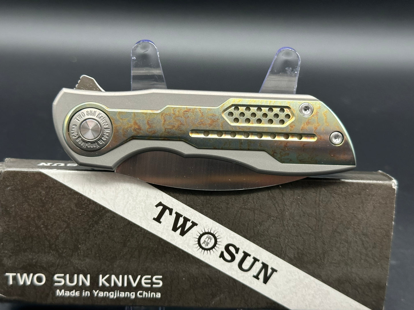 TWOSUN TS440-Gold FOLDING KNIFE GOLD/COLOR TITANIUM HANDLE 14C28N PLAIN EDGE