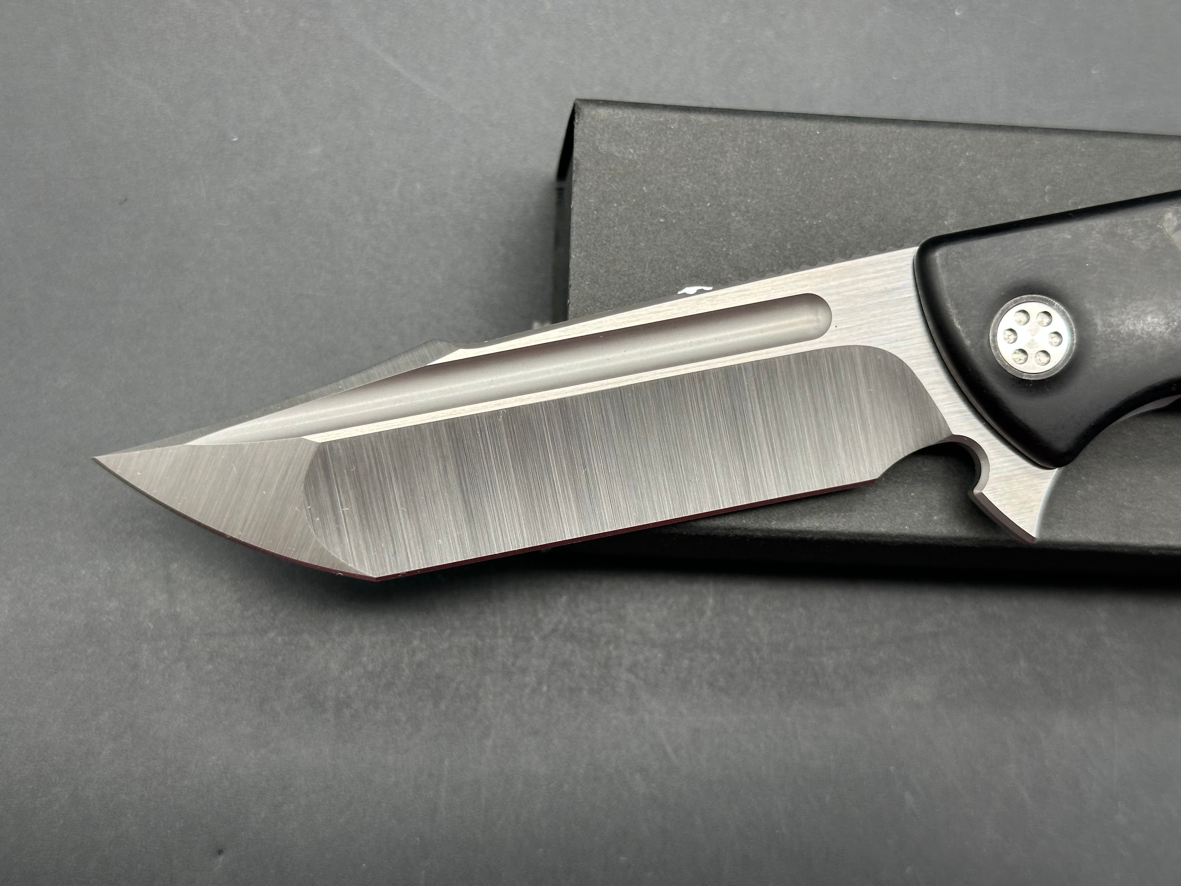 Sharp by Design Evo Typhoon, Belt Satin M390 Harpoon Tanto Blade