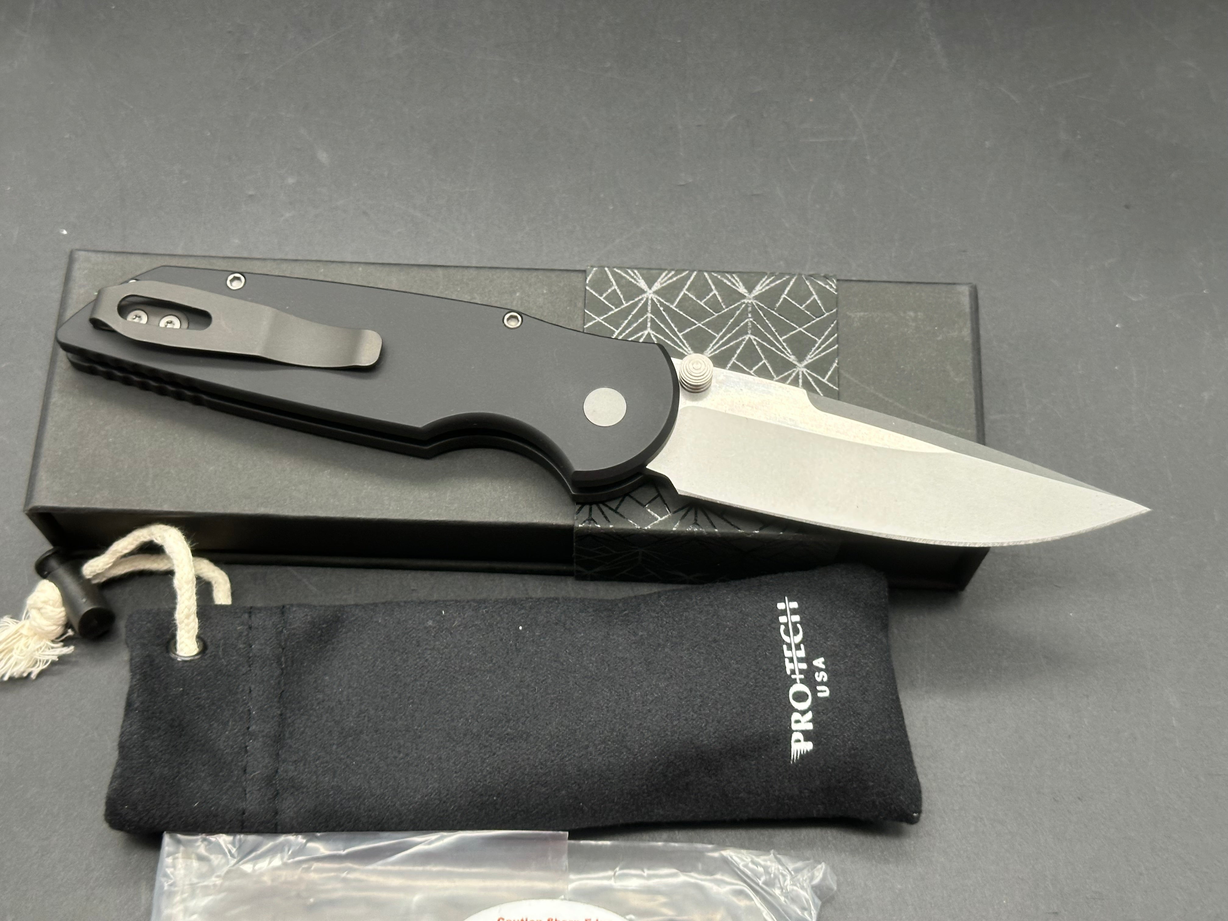 ProTech TR-3 Integrity 3.5" CPM S35VN Stonewash Blade with Plain Black Aluminum Scales