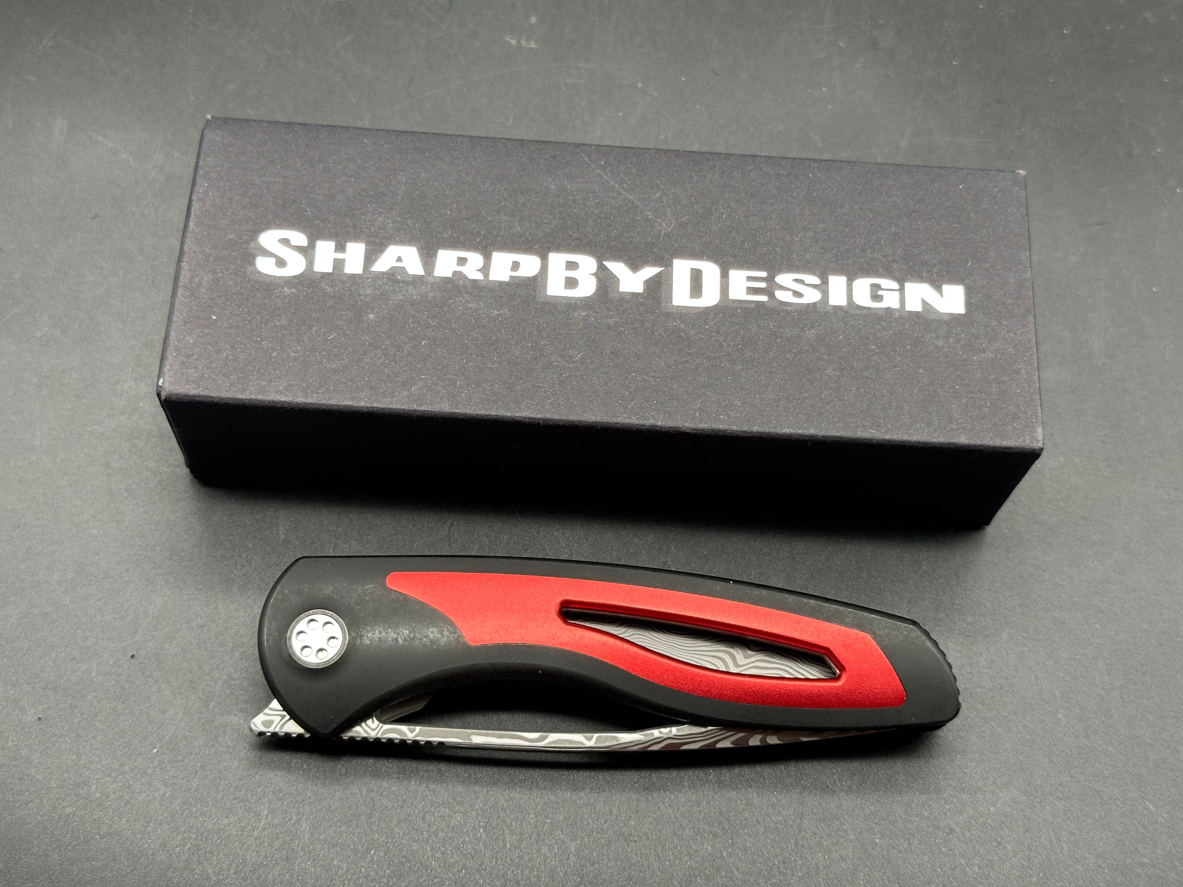Sharp by Design Apex Front Flipper, Drop Point Damasteel Blade