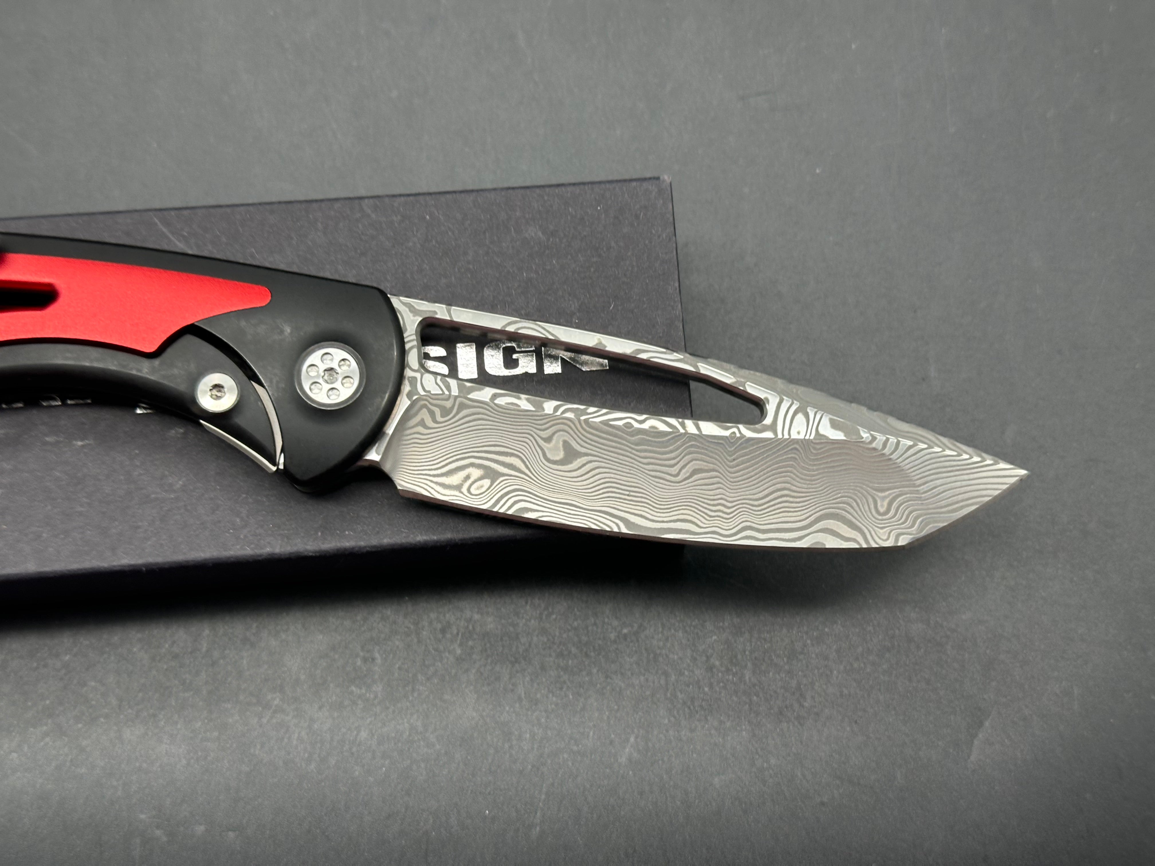 Sharp by Design Apex Front Flipper, Drop Point Damasteel Blade