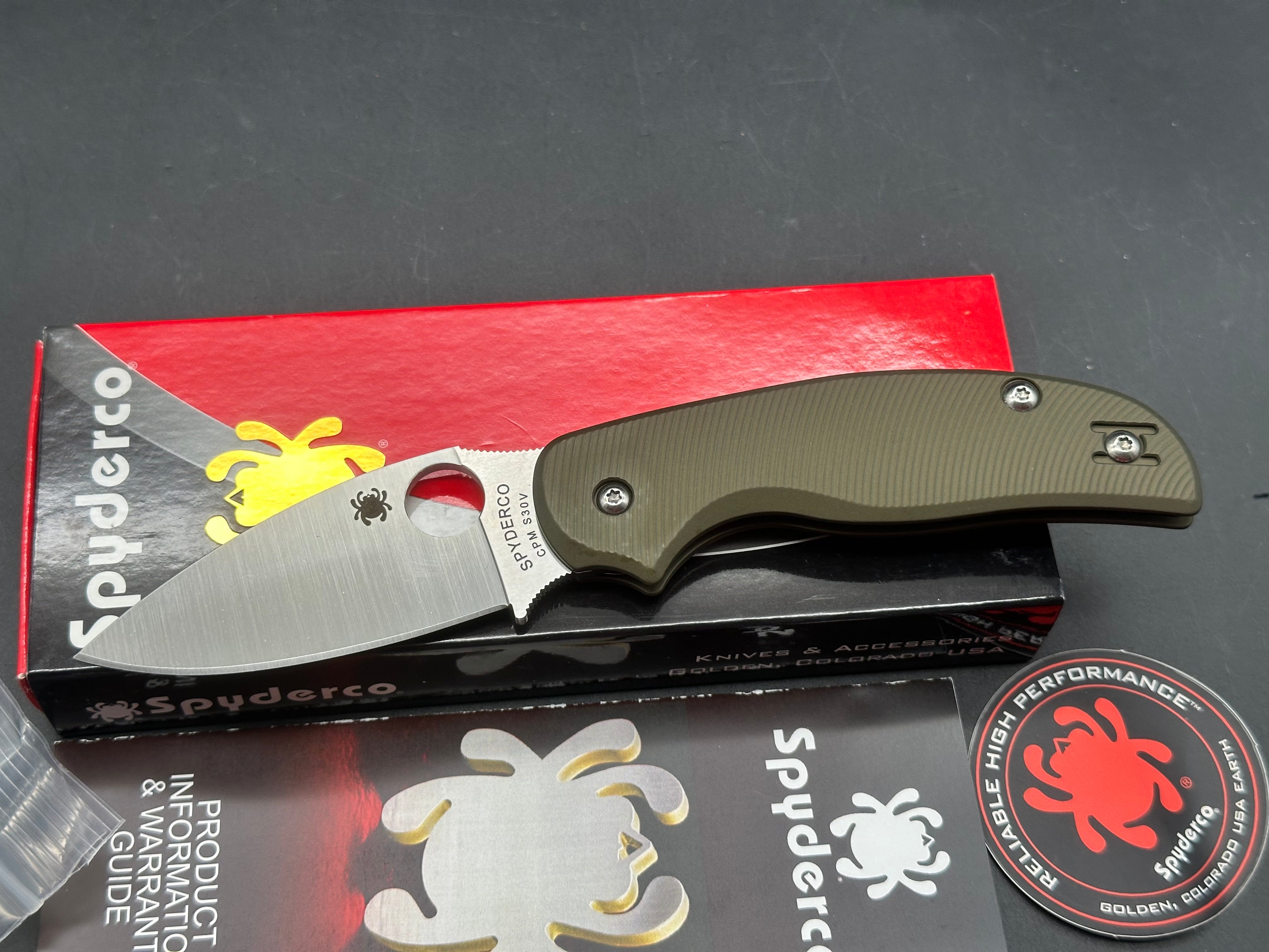 Spyderco Sage 5 Lightweight 3" CPM S30V Satin Blade with AWT OD Green Aluminum Scales