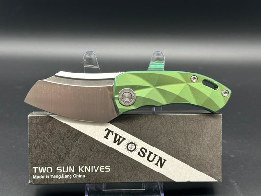 TWOSUN TS354-GREEN POCKET KNIFE GREEN TITANIUM HANDLE M390 PLAIN EDGE