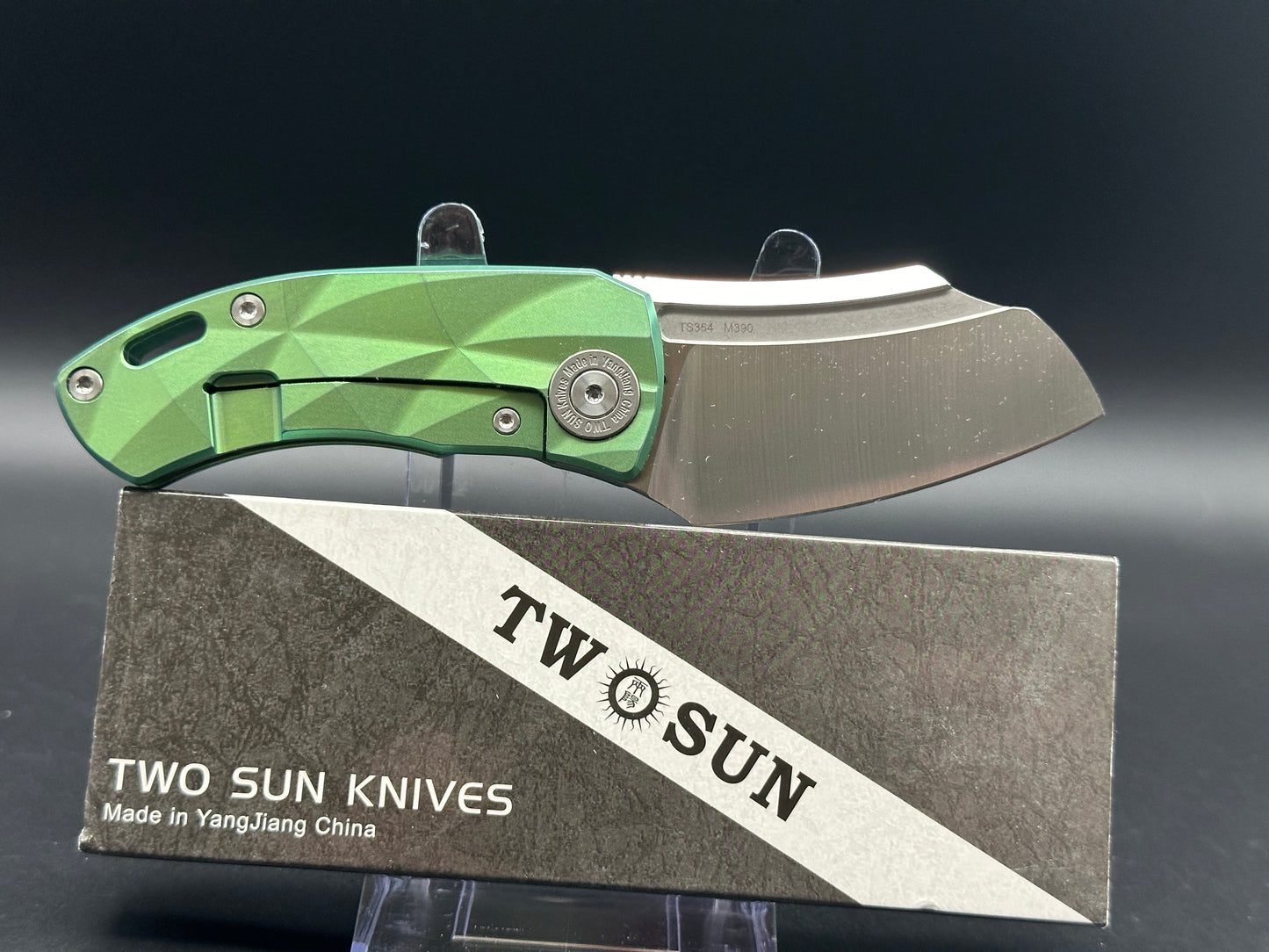 TWOSUN TS354-GREEN POCKET KNIFE GREEN TITANIUM HANDLE M390 PLAIN EDGE