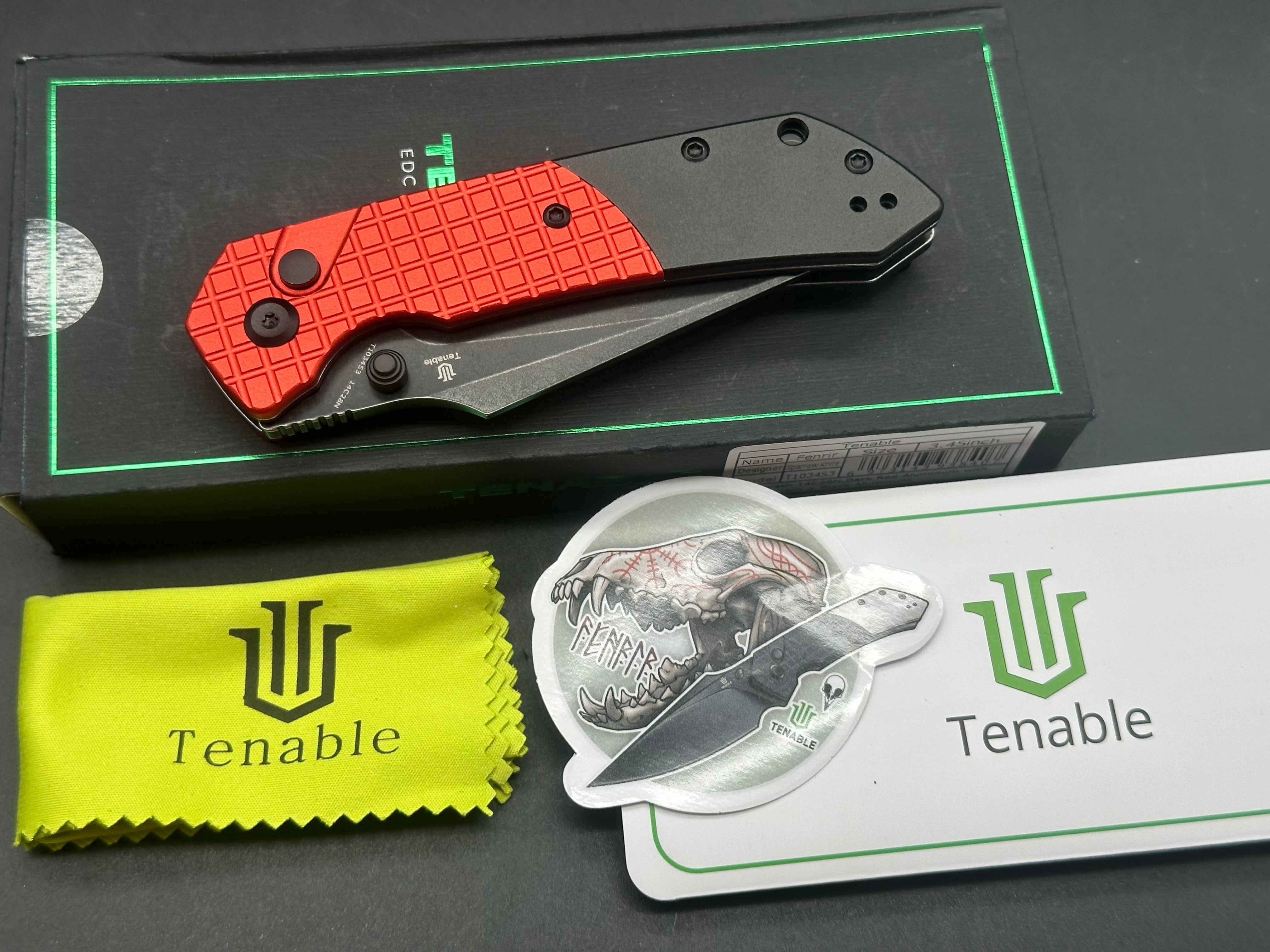 Tenable Button Lock Fenrir Dark Red Aluminum with Frag Pattern & Black Handle