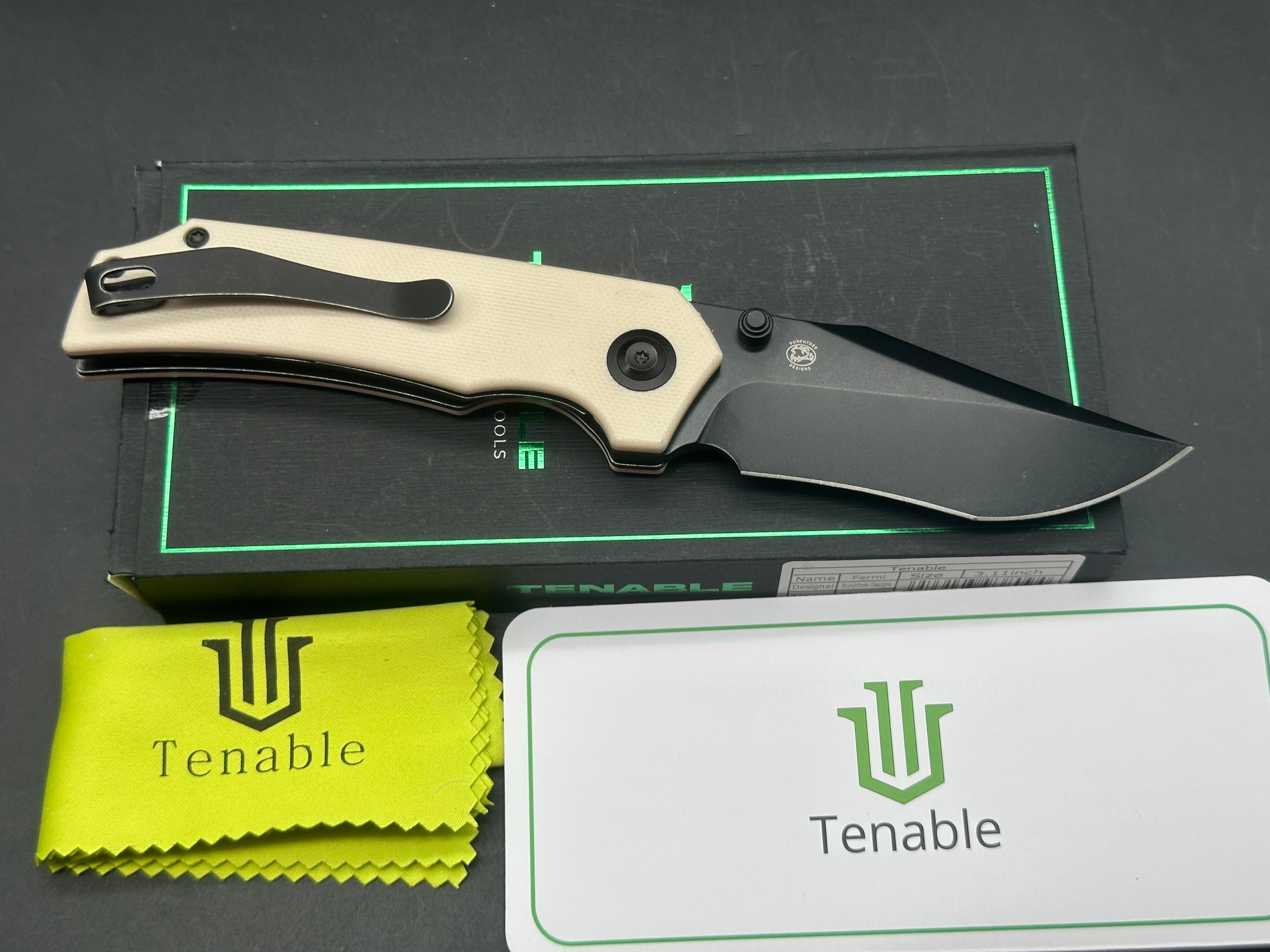 Tenable Fermi Folding Knife Ivory White G10 Handle