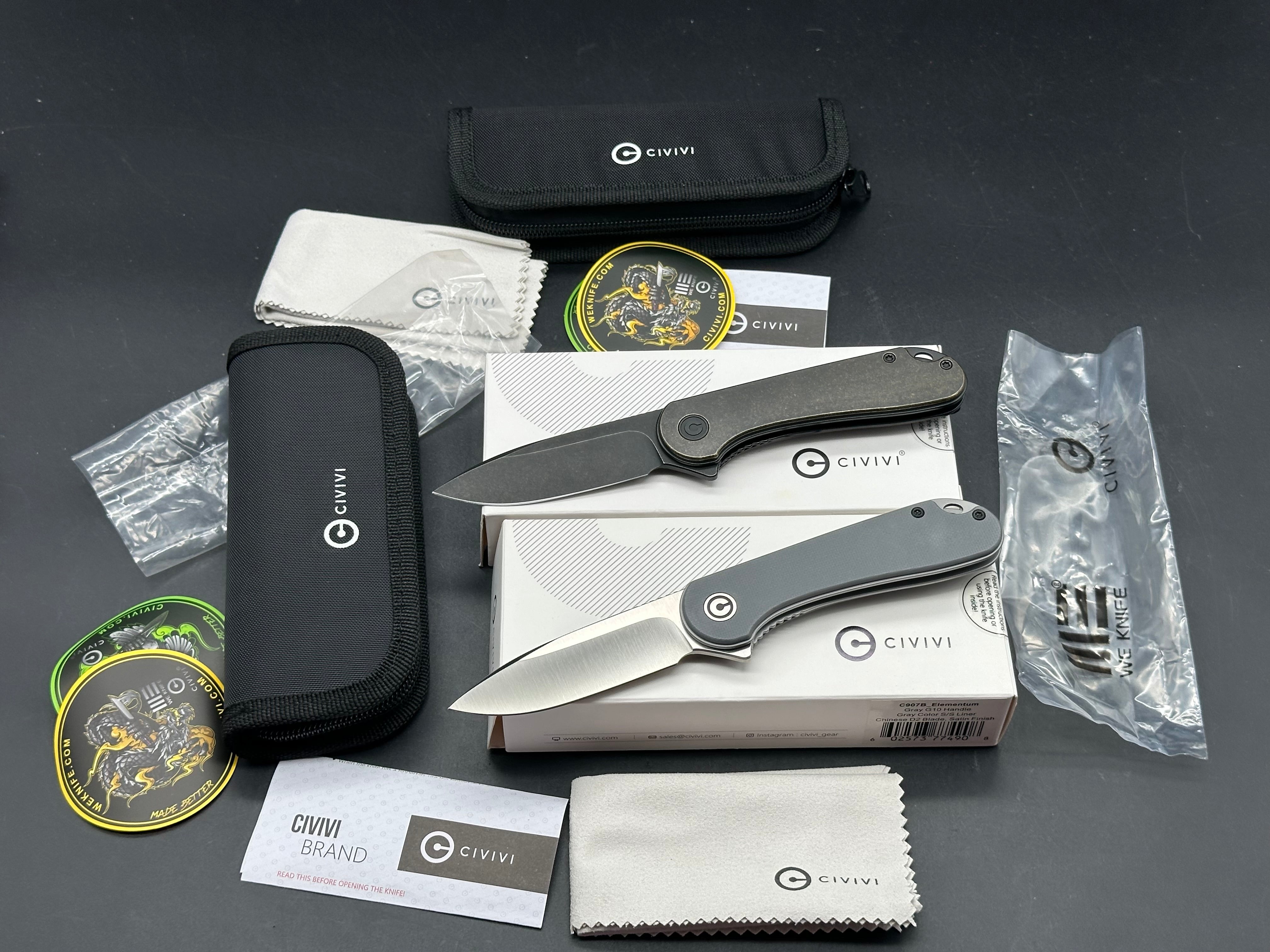 2 Knife Combo - Civivi Elemuntum Brass & Grey G10