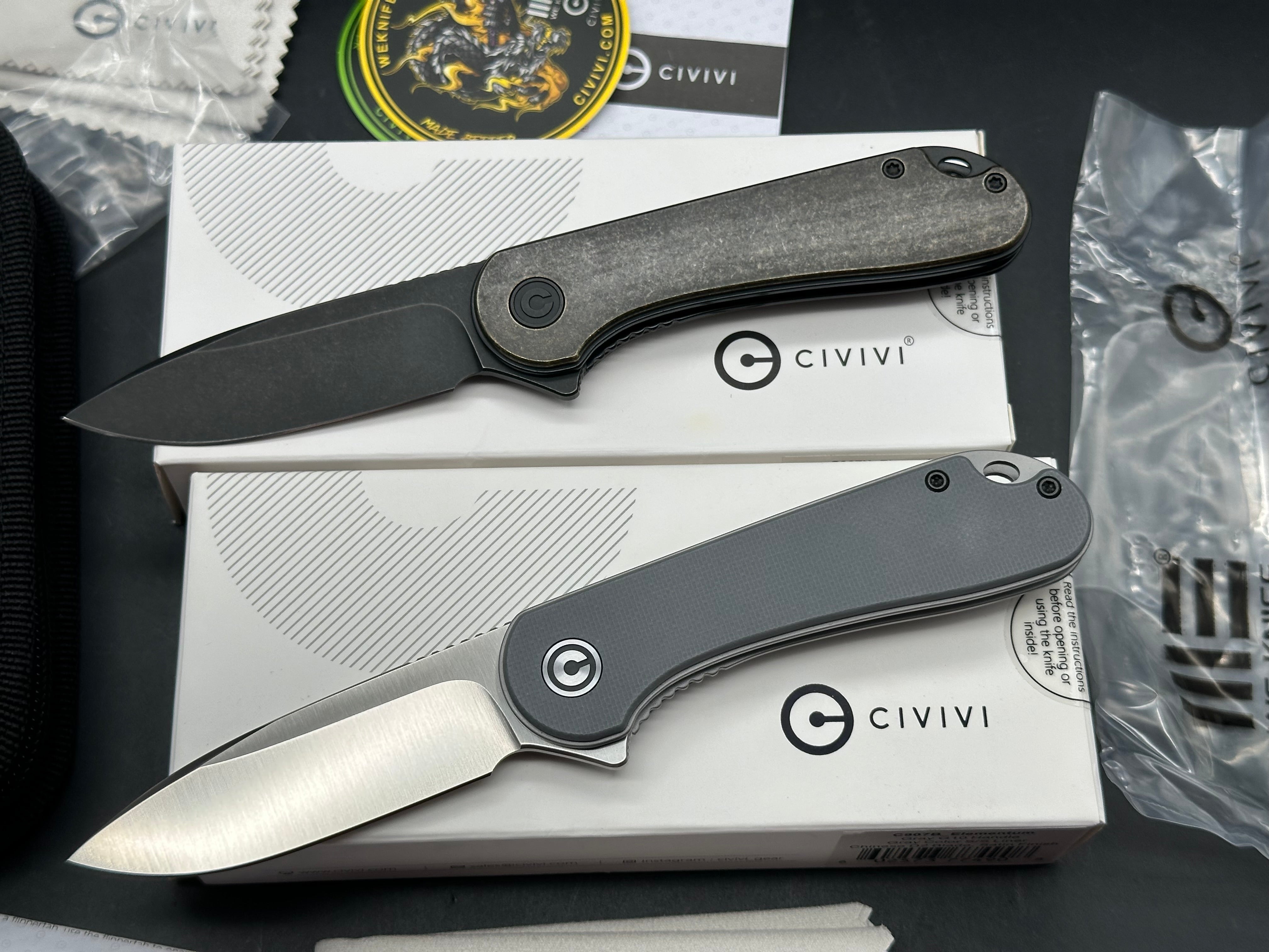 2 Knife Combo - Civivi Elemuntum Brass & Grey G10