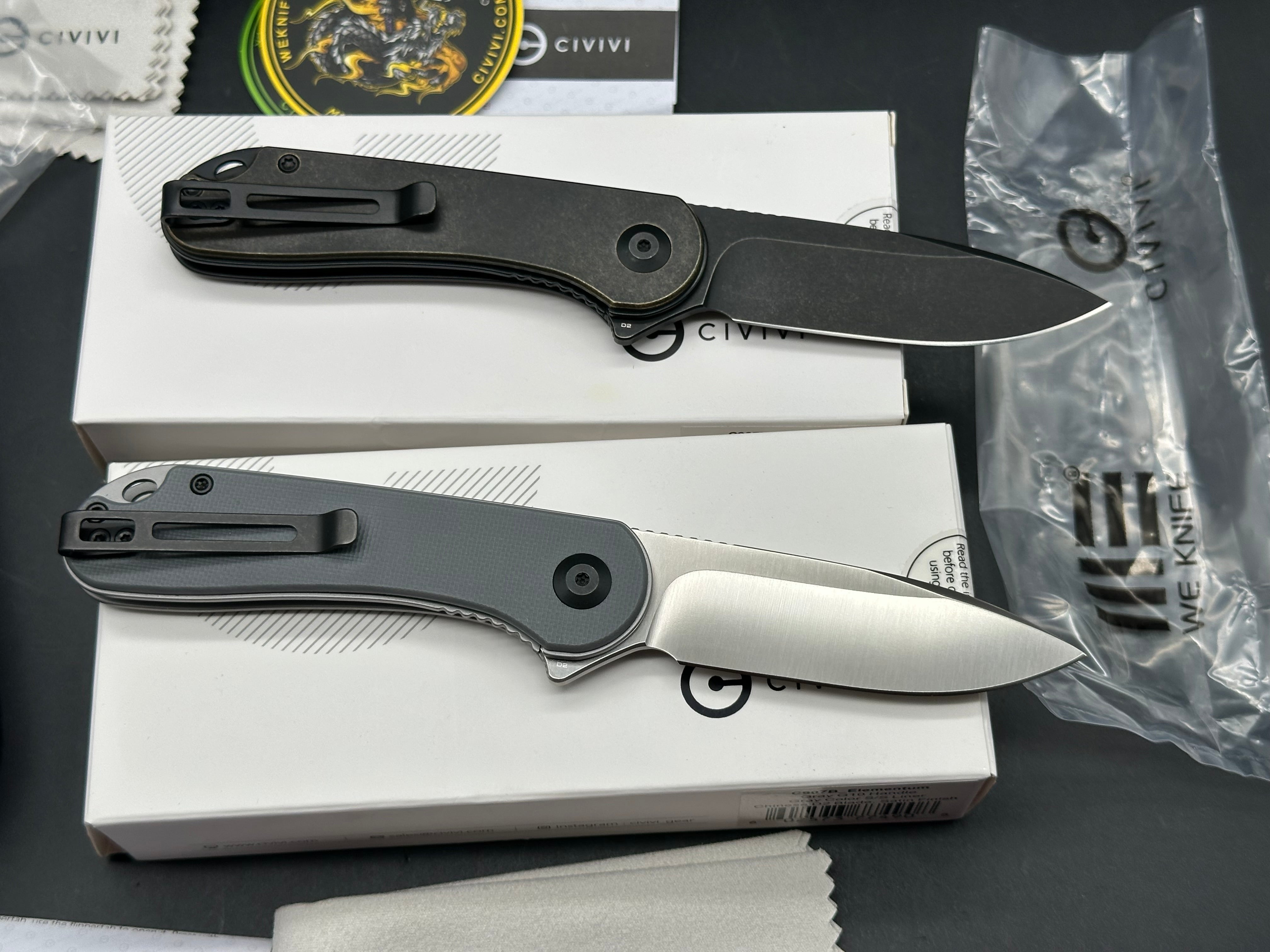 2 Knife Combo - Civivi Elemuntum Brass & Grey G10