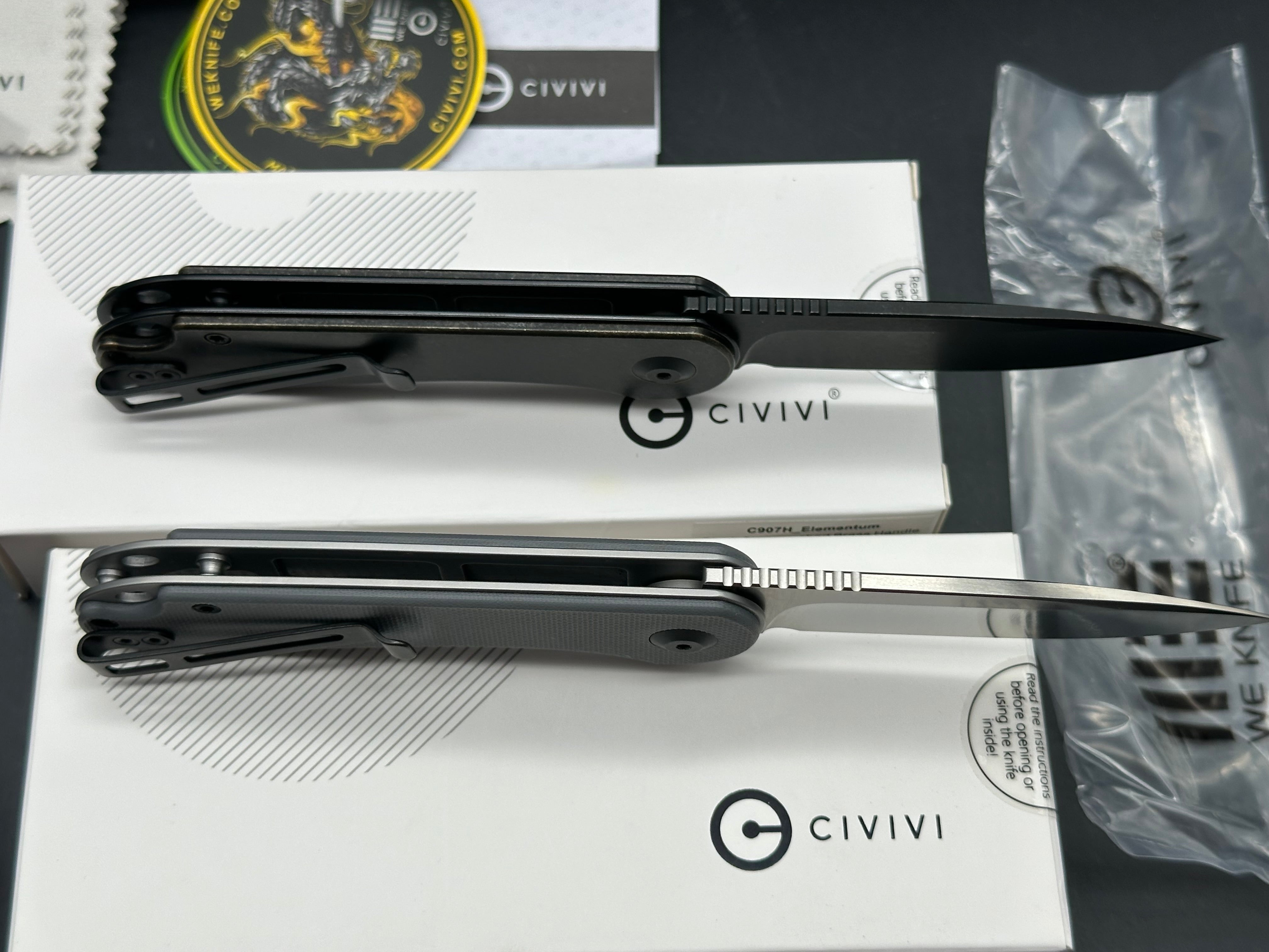 2 Knife Combo - Civivi Elemuntum Brass & Grey G10