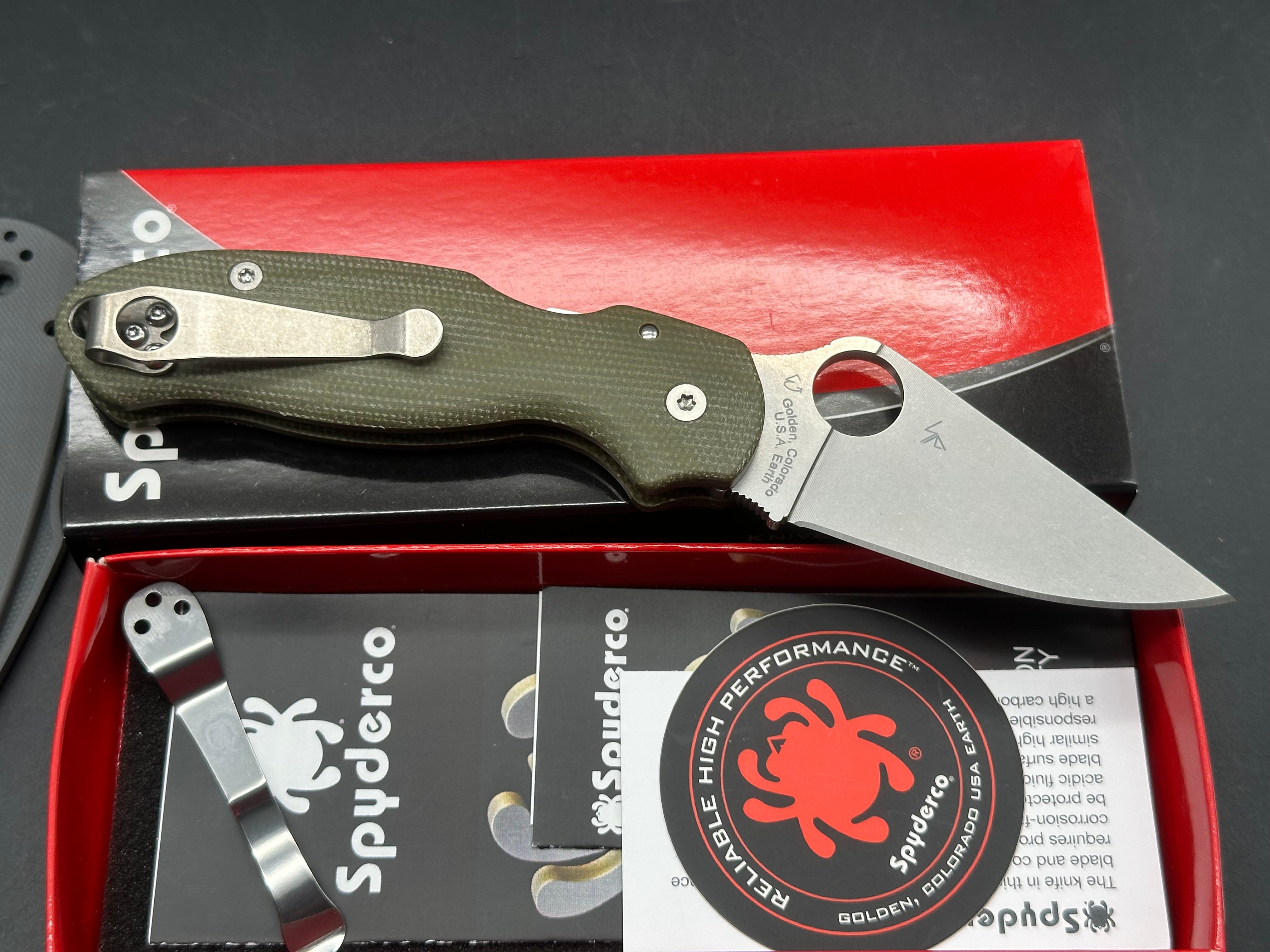 Spyderco Para 3  2.93" Maxamet Stonewash Blade with Contoured Green Micarta Scales