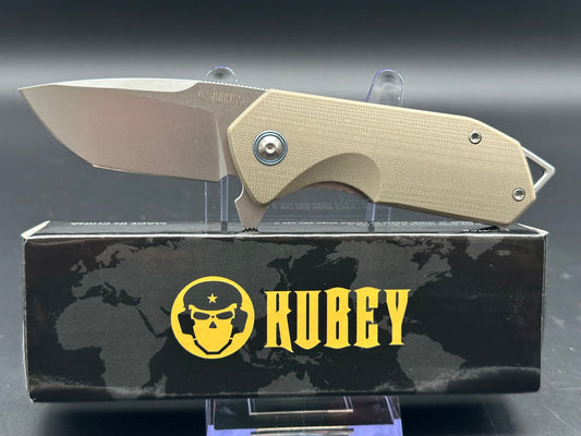 KUBEY KU203 LINERLOCK POCKET KNIFE Beige G10 HANDLE PLAIN D2 EDGE KU203C