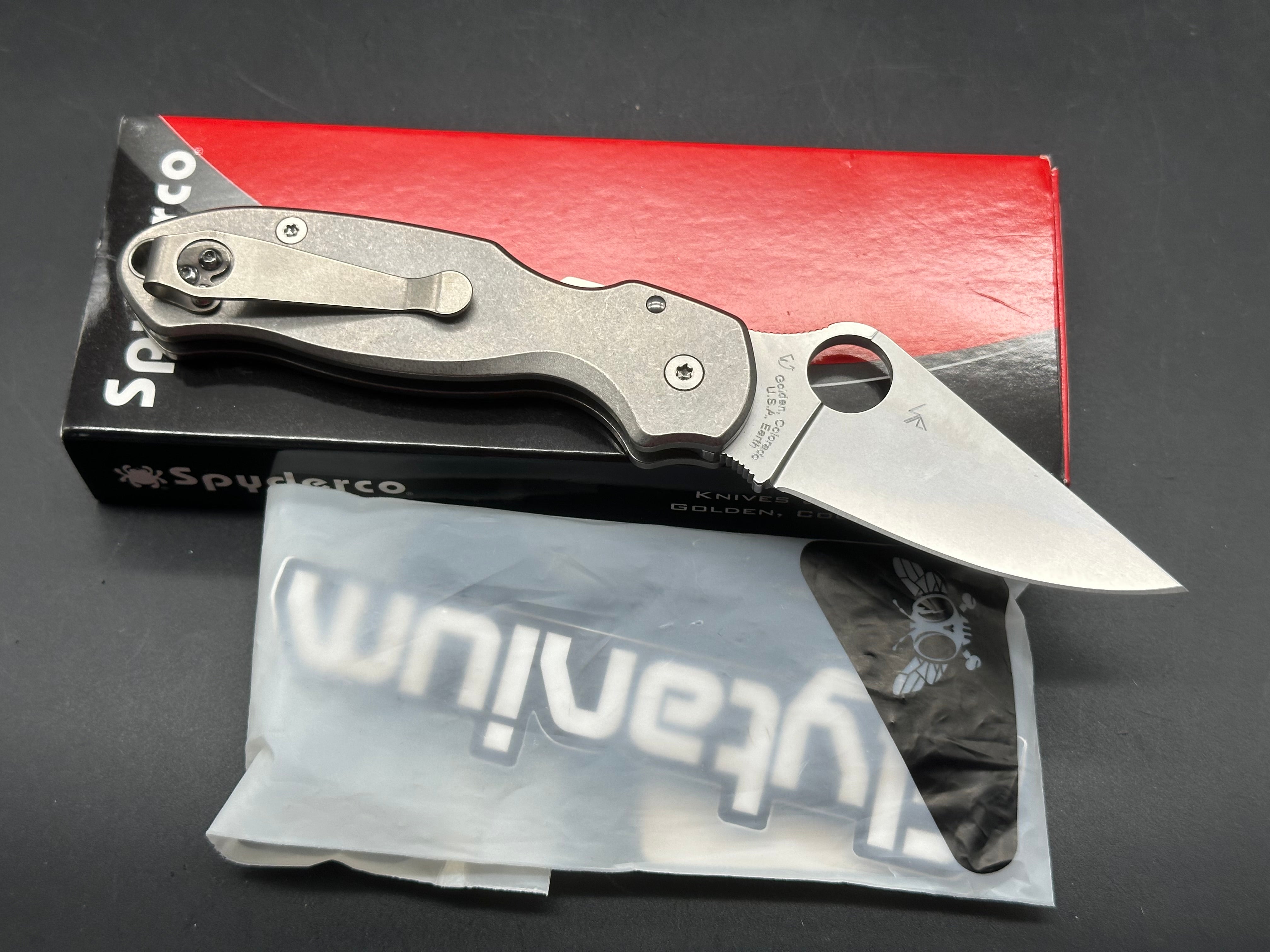 Spyderco Para 3 2.93" CPM S45VN Stonewash Blade with Flytanium Classic Titanium Scales