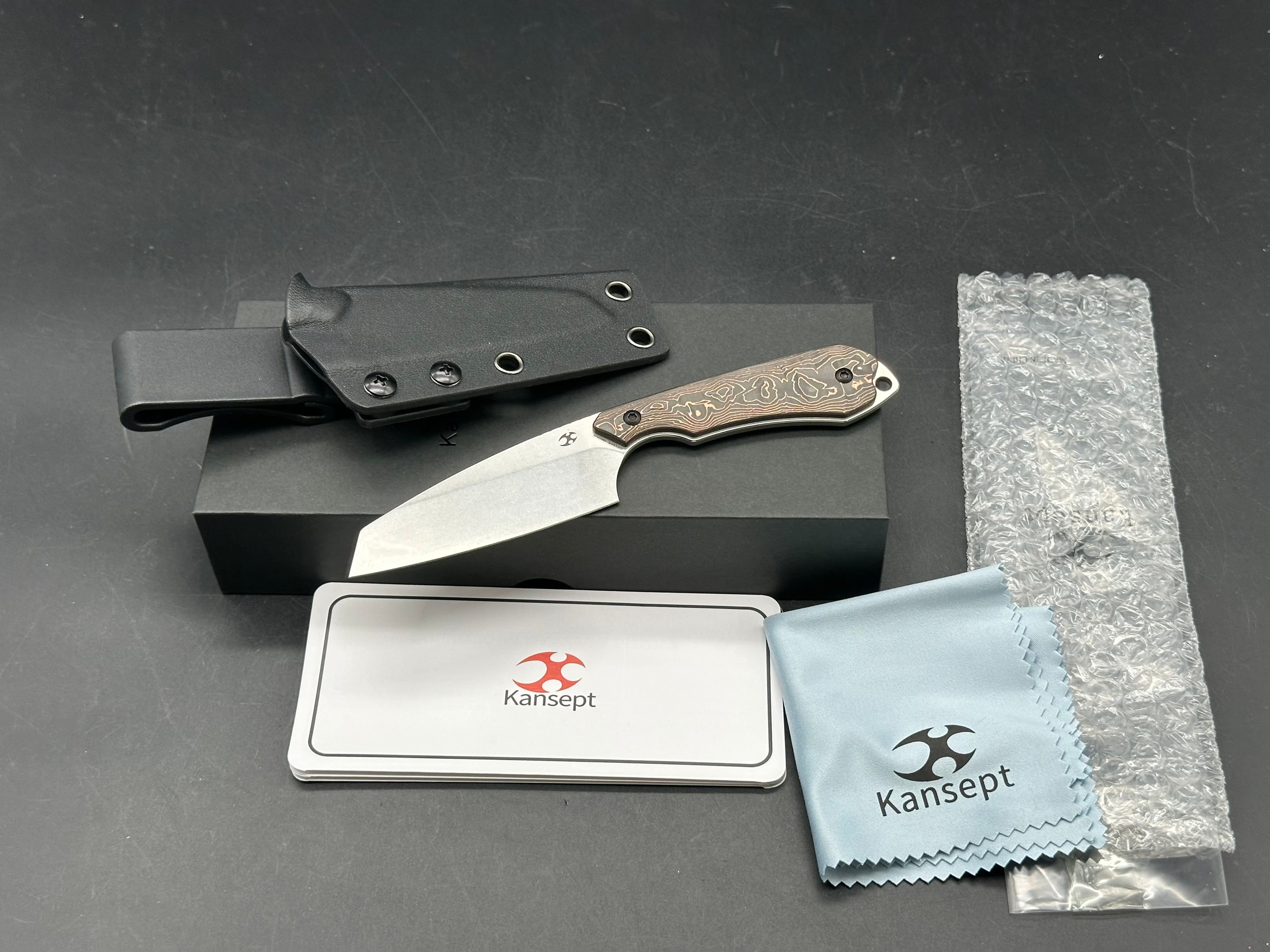 KANSEPT VALK | FIXED BLADE | COPPER CARBON FIBER |3" STONEWASHED NITRO V BLADE | SPARROW KNIFE DESIGN
