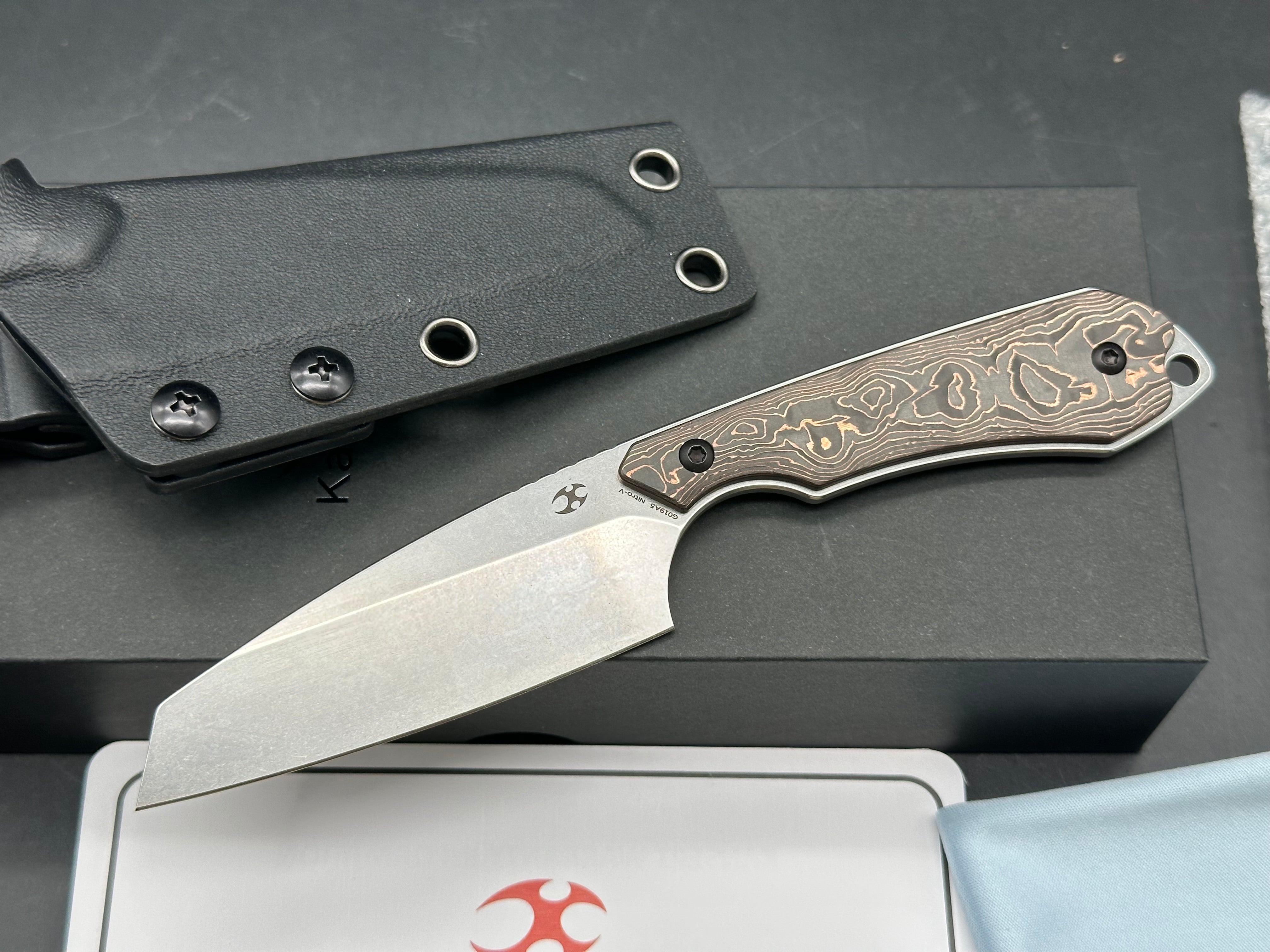 KANSEPT VALK | FIXED BLADE | COPPER CARBON FIBER |3" STONEWASHED NITRO V BLADE | SPARROW KNIFE DESIGN