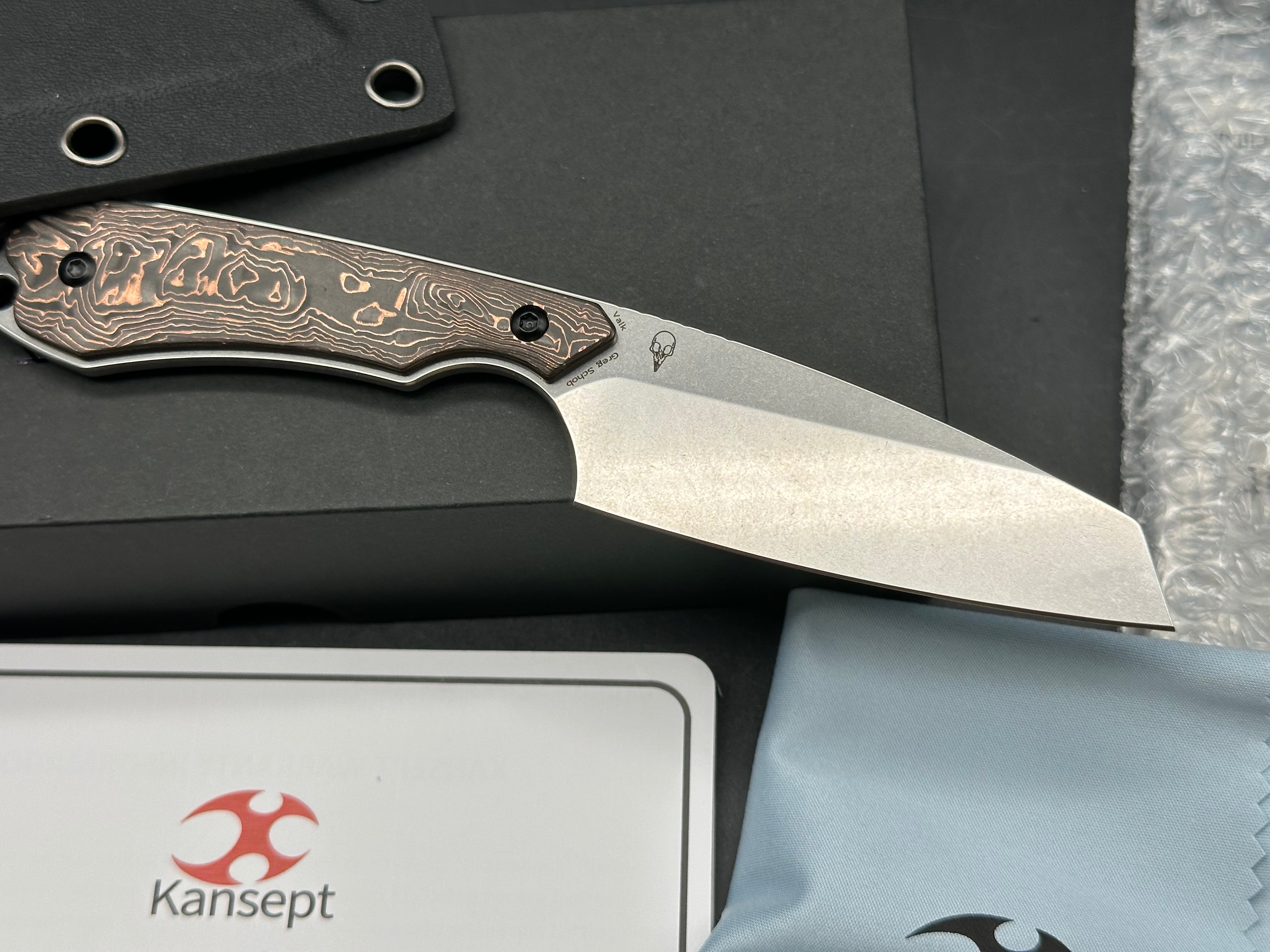 KANSEPT VALK | FIXED BLADE | COPPER CARBON FIBER |3" STONEWASHED NITRO V BLADE | SPARROW KNIFE DESIGN