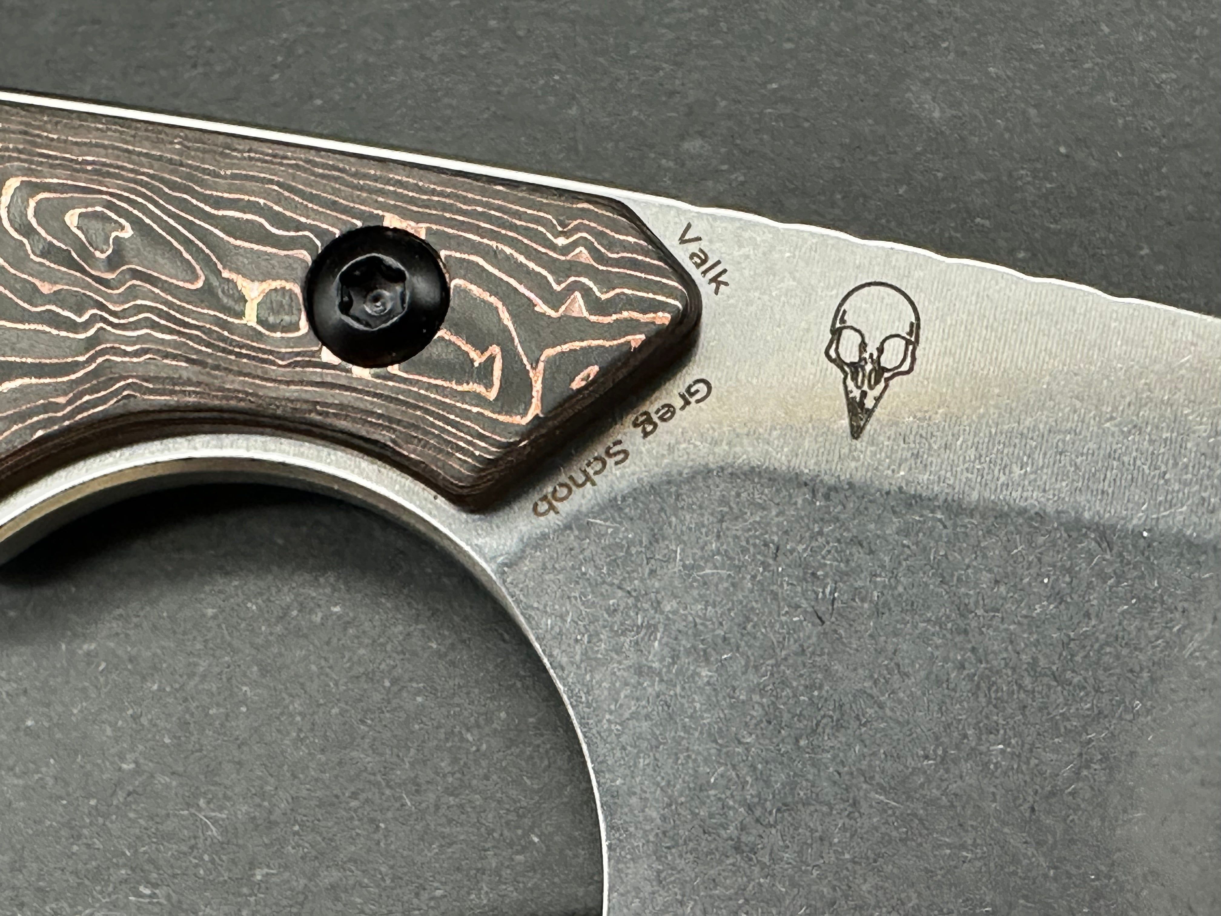 KANSEPT VALK | FIXED BLADE | COPPER CARBON FIBER |3" STONEWASHED NITRO V BLADE | SPARROW KNIFE DESIGN