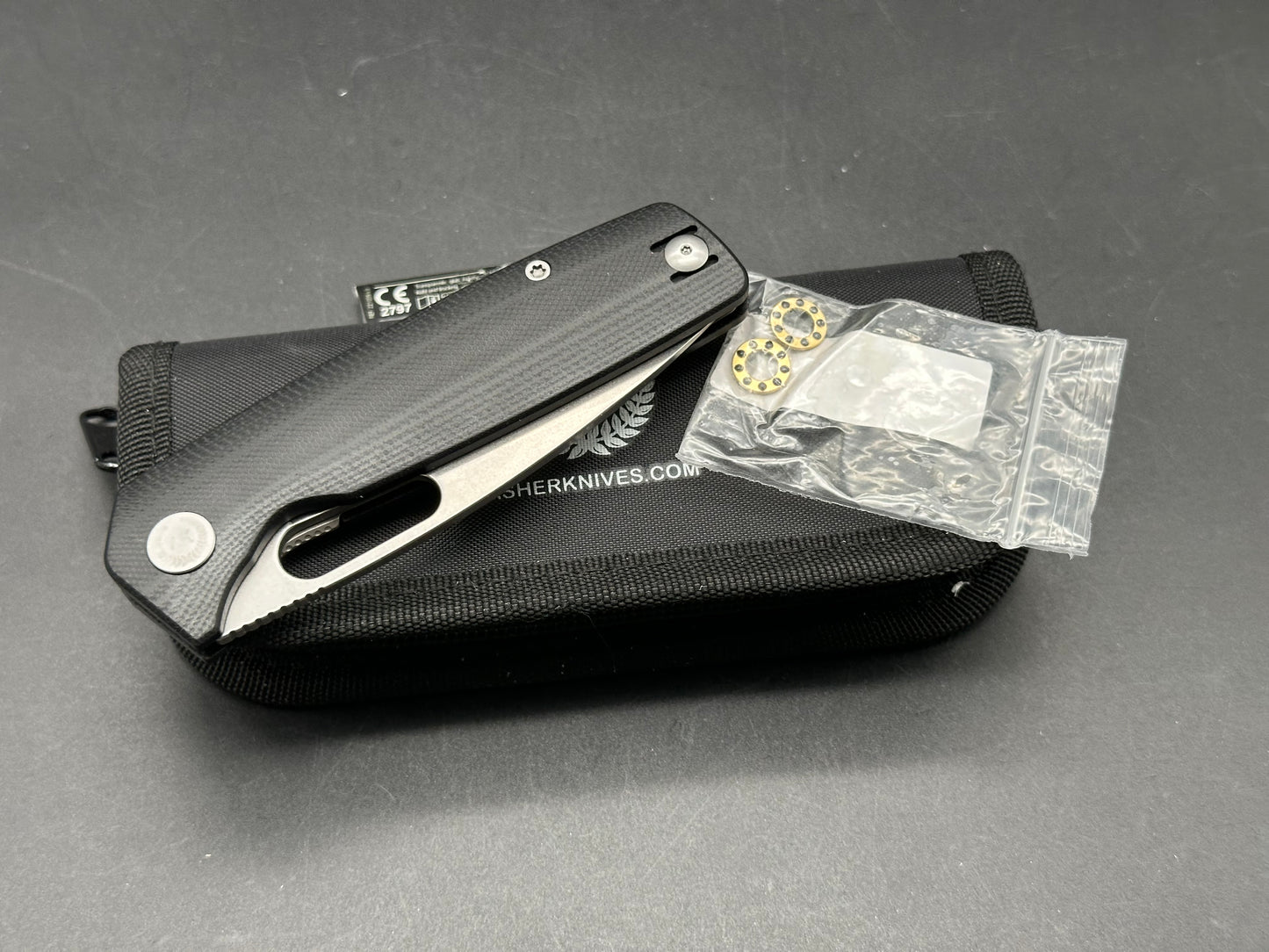 Asher Spiro G10, 3.2" S90V Stonewash Blade with Black G10 Handle