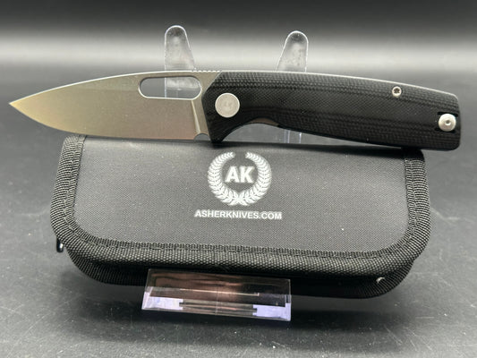 Asher Spiro G10, 3.2" S90V Stonewash Blade with Black G10 Handle