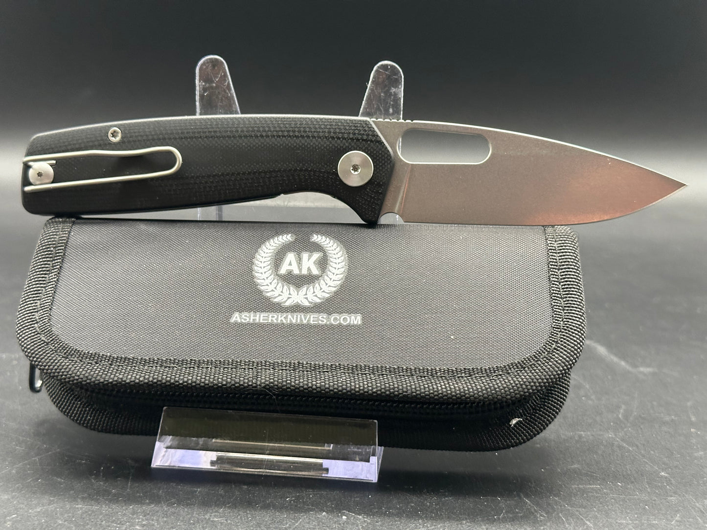 Asher Spiro G10, 3.2" S90V Stonewash Blade with Black G10 Handle