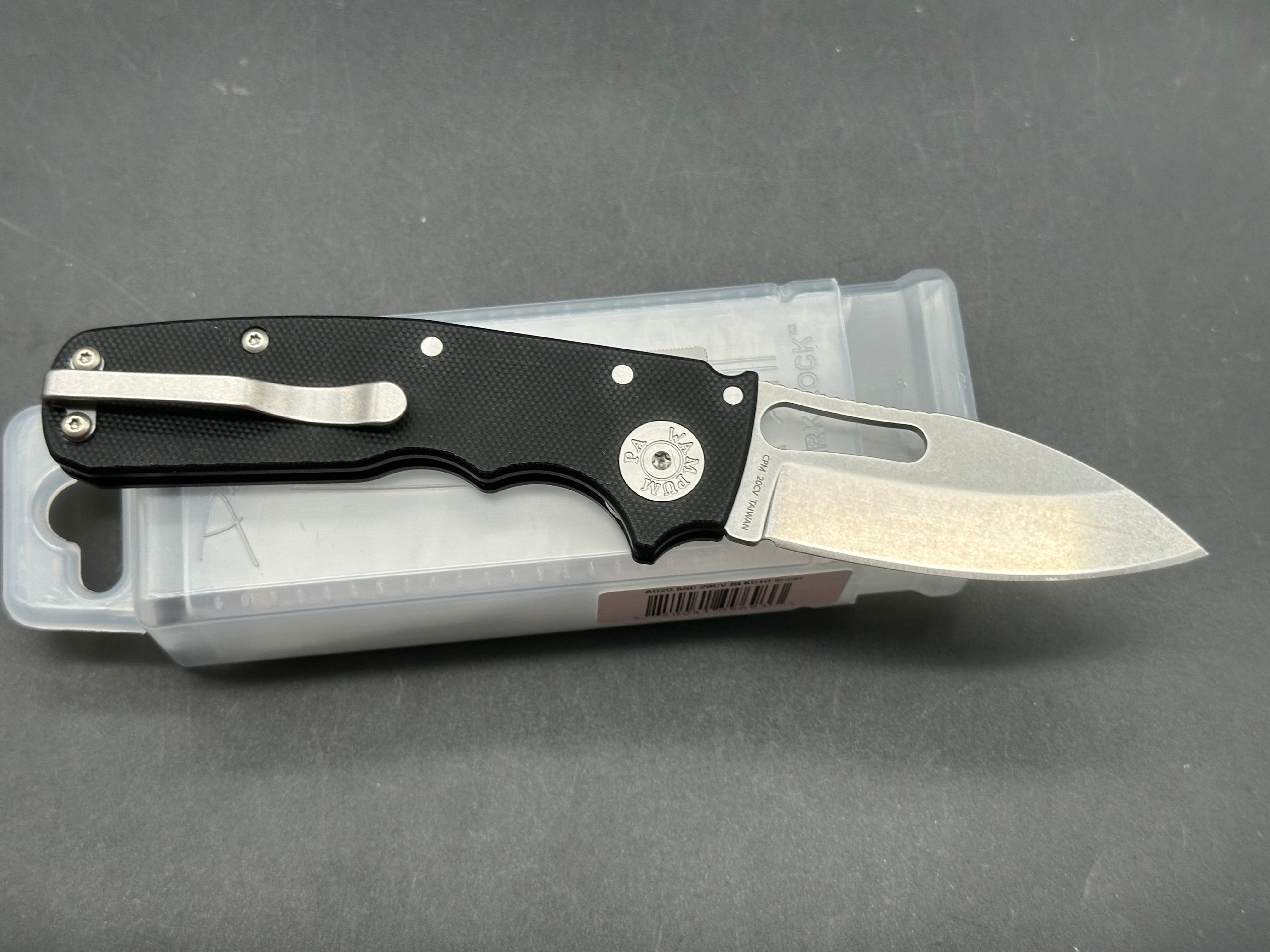 Demko Shark Cub 2.75" CPM 20CV Stonewash Slicer Blade with Black G10 Scales