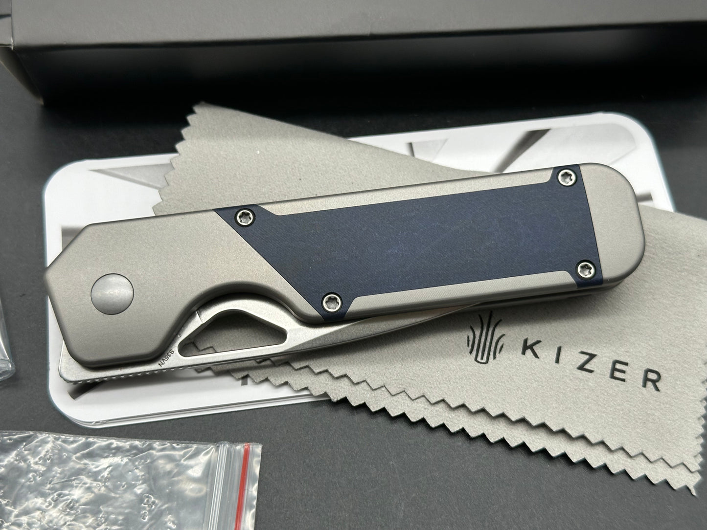 Kizer Militaw S35VN Blade with Titanium and Blue Richlite Handle