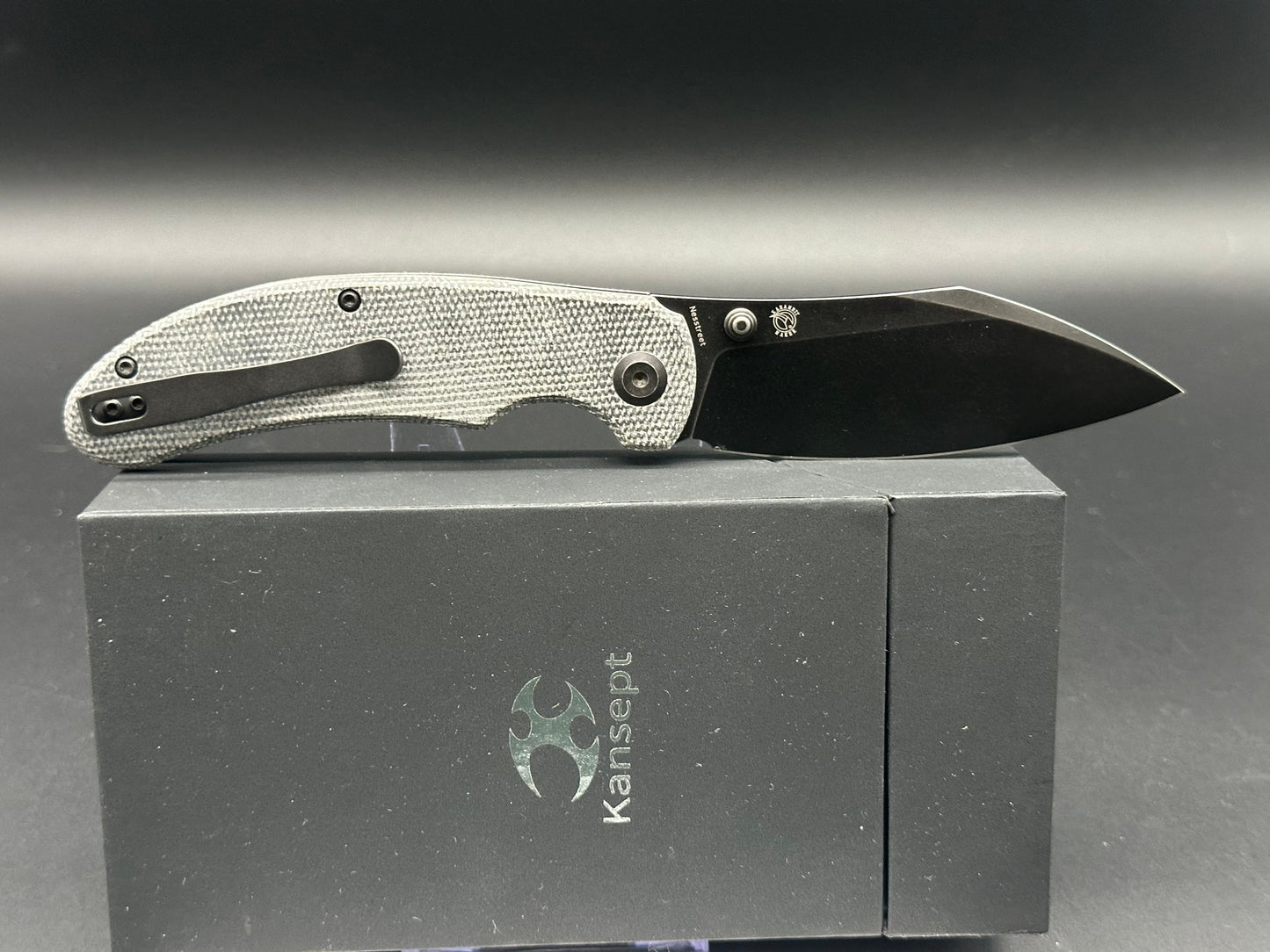 KANSEPT NESSTREET FOLDING KNIFE BLACK MICARTA HANDLE S35VN PLAIN EDGE BLACK STONEWASH FINISH K1039A2