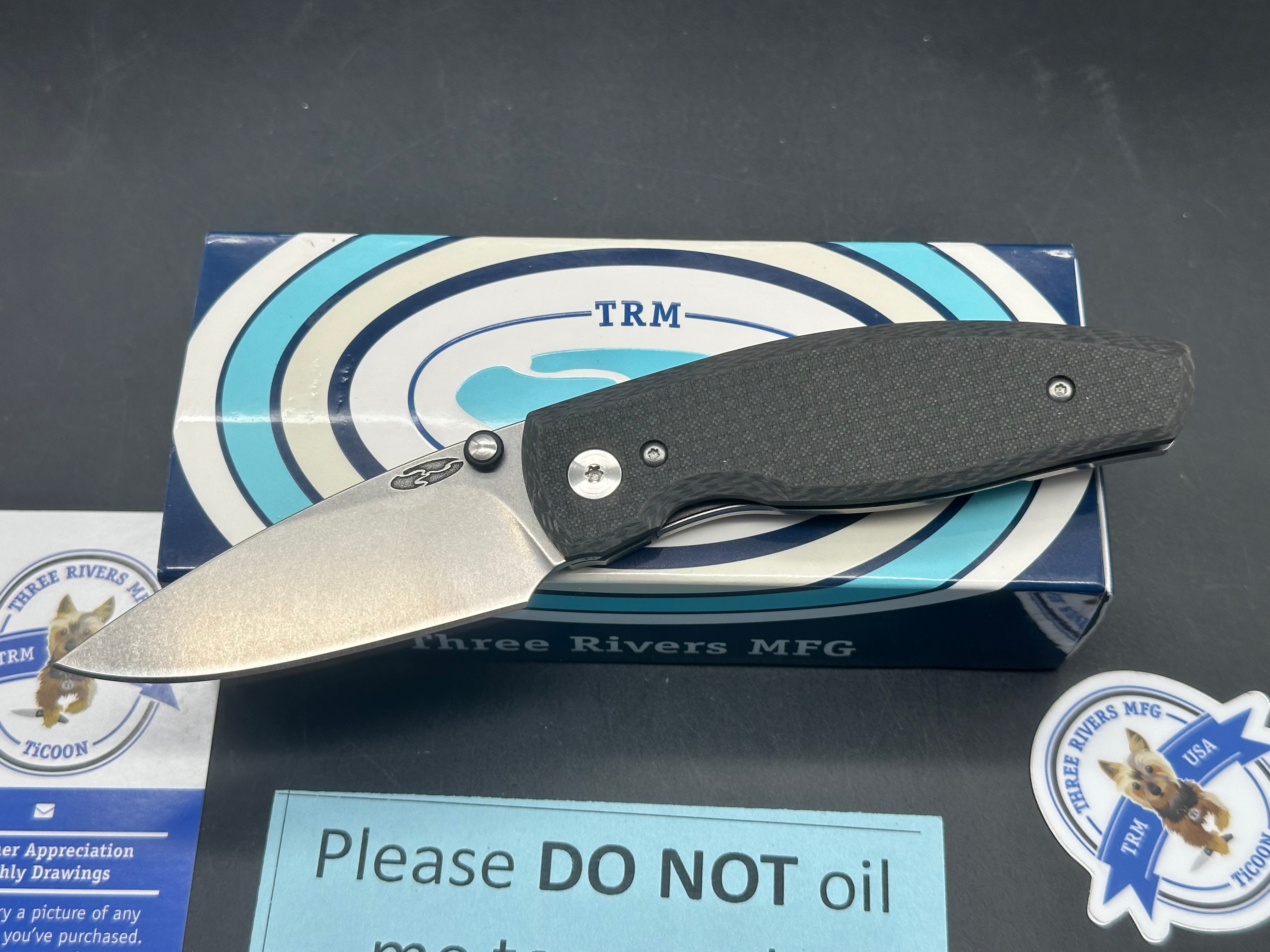 TRM Three Rivers Mfg. Neutron 2 Frame Lock 3" CPM MagnaCut Stonewash Blade with Titanium and Carbon Fiber Scales