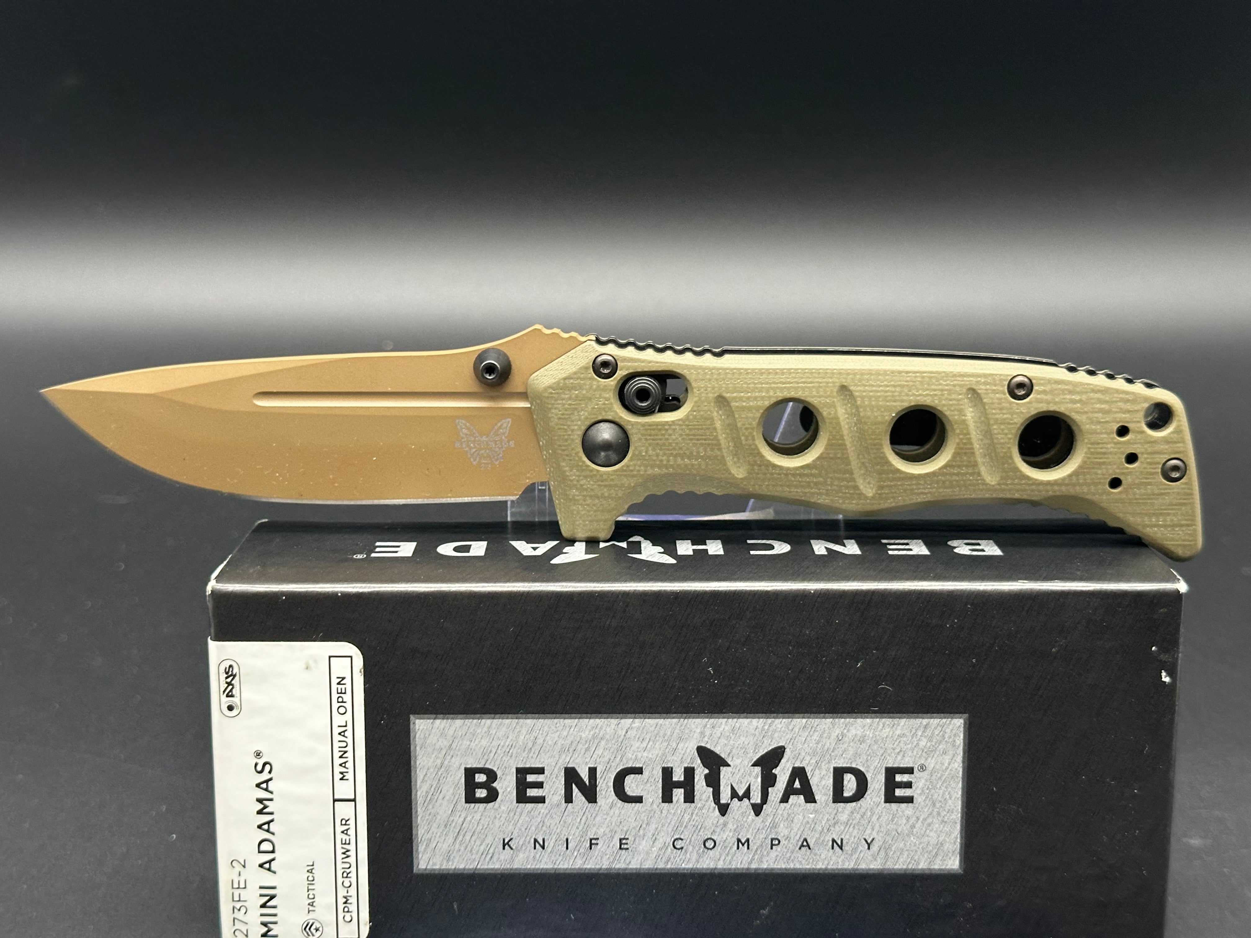 BENCHMADE 273 MINI ADAMAS FOLDING KNIFE OLIVE DRAB G-10 HANDLE CPM-CRUWEAR PLAIN EDGE BM273FE-2